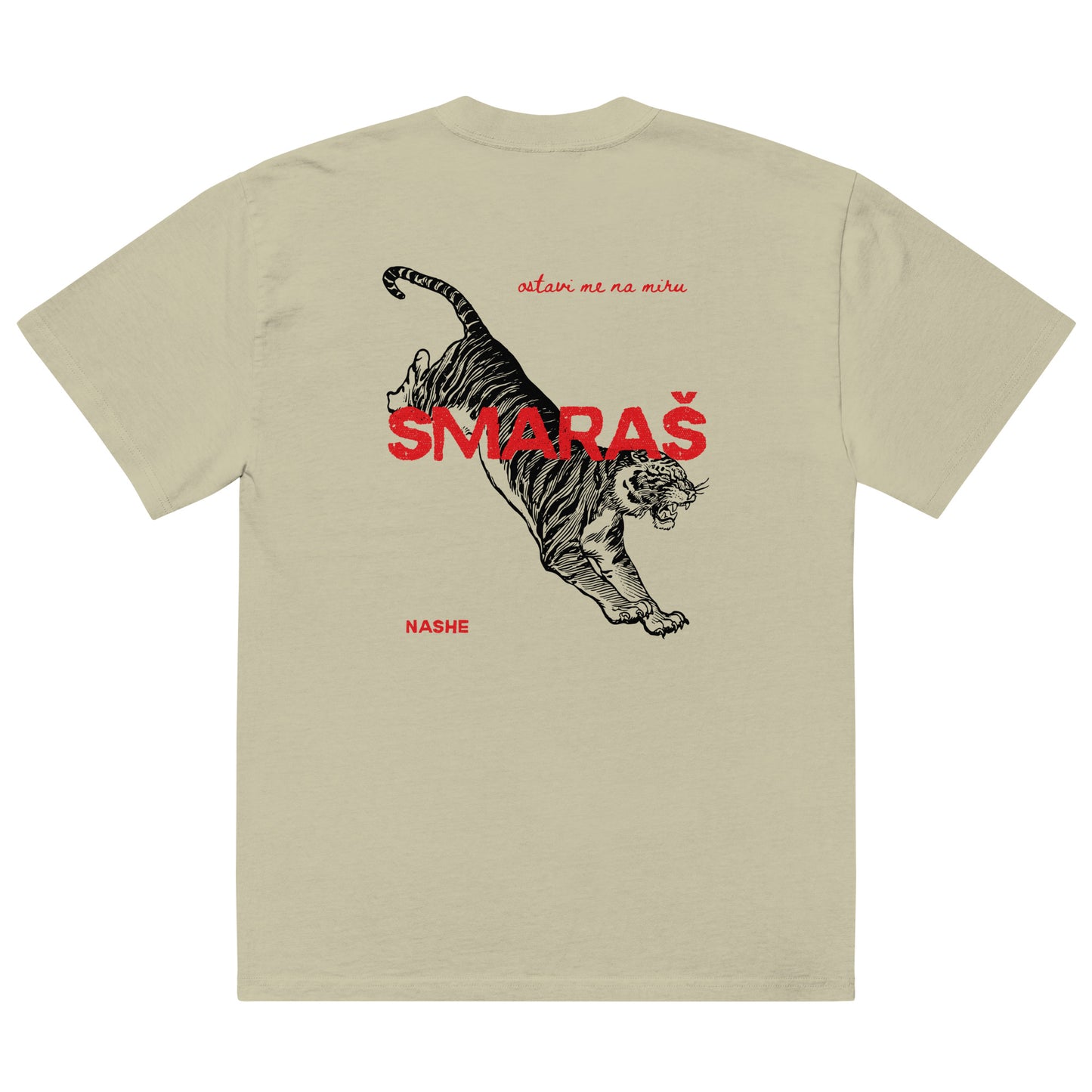 Oversized faded t-shirt - Smaraš in eucalyptus, back view, NASHE Balkan T-shirt