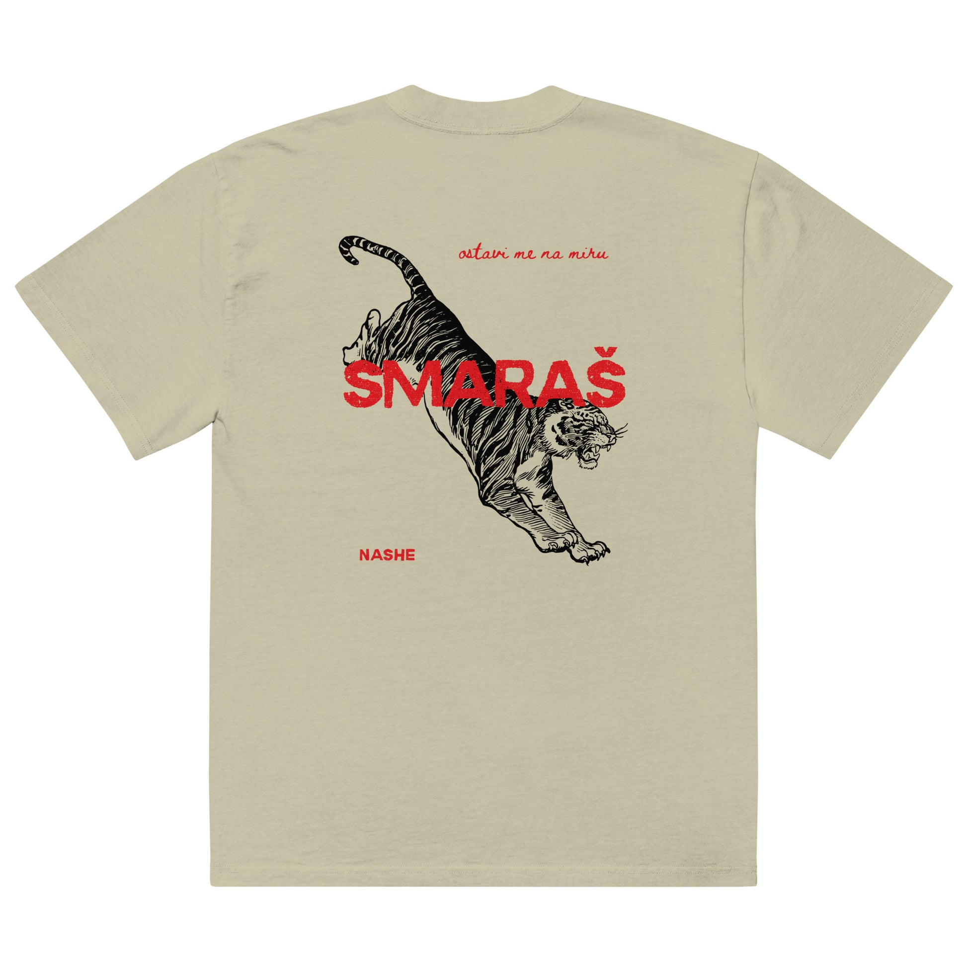 Oversized faded t-shirt - Smaraš in eucalyptus, back view, NASHE Balkan T-shirt