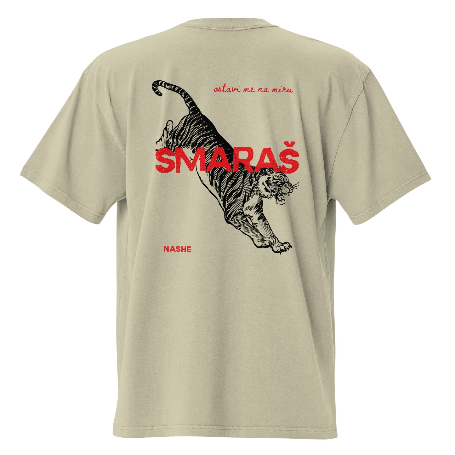 Oversized faded t-shirt - Smaraš in eucalyptus, back view, NASHE Balkan T-shirt