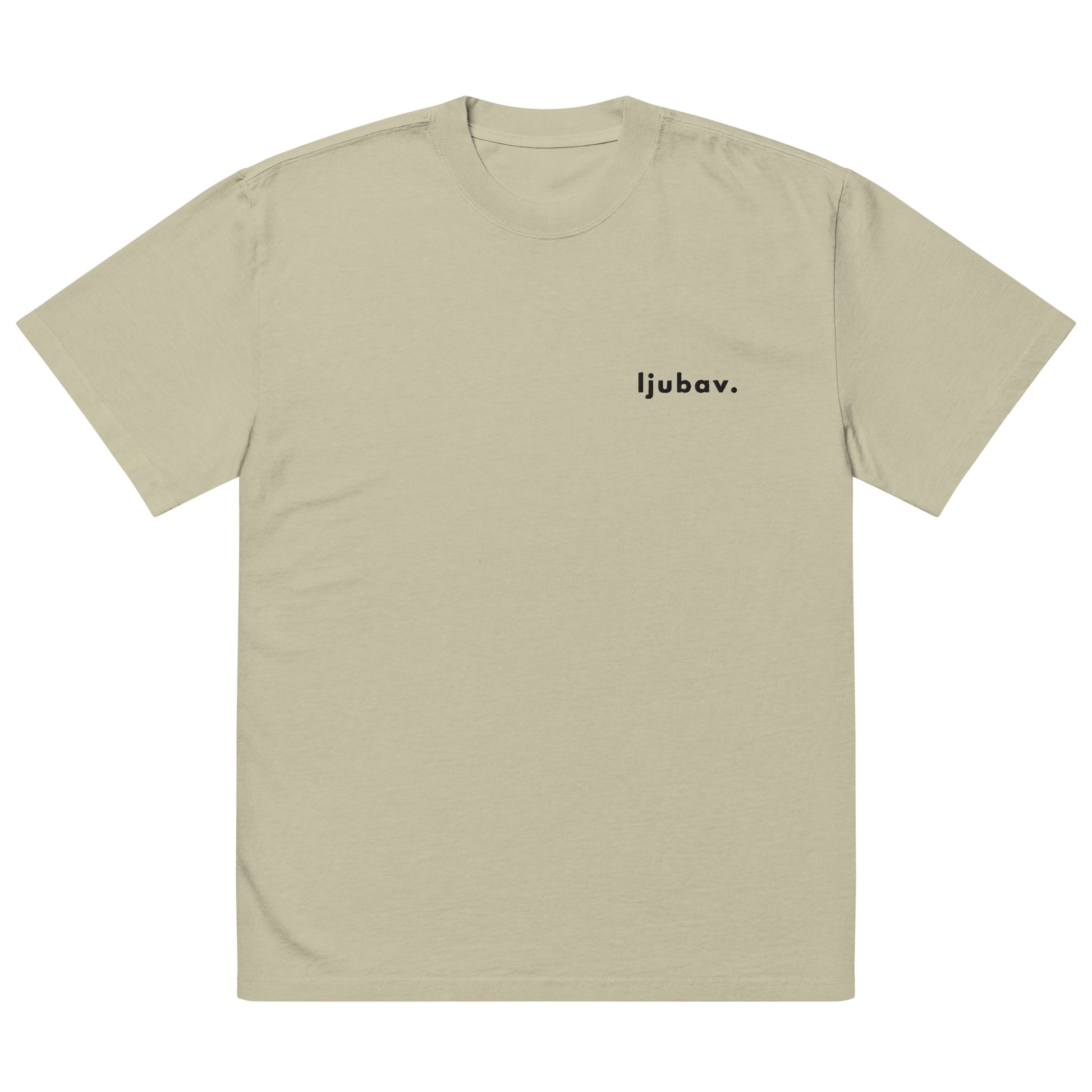 Oversized unisex faded t-shirt - ljubav. in front view, NASHE Balkan T-shirt