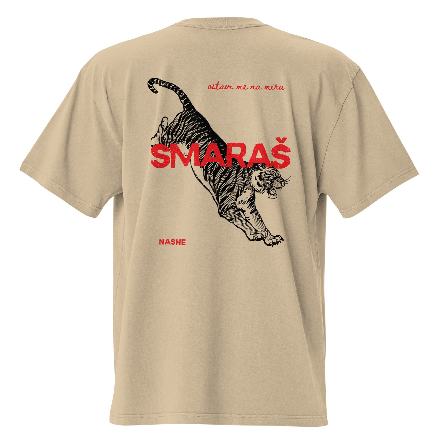 Oversized faded t-shirt - Smaraš in khaki, back view, NASHE Balkan T-shirt