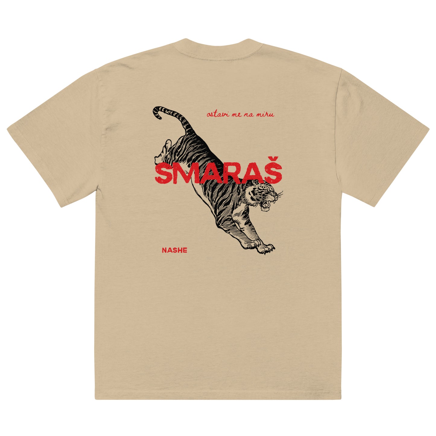 Oversized faded t-shirt - Smaraš in khaki, back view, NASHE Balkan T-shirt