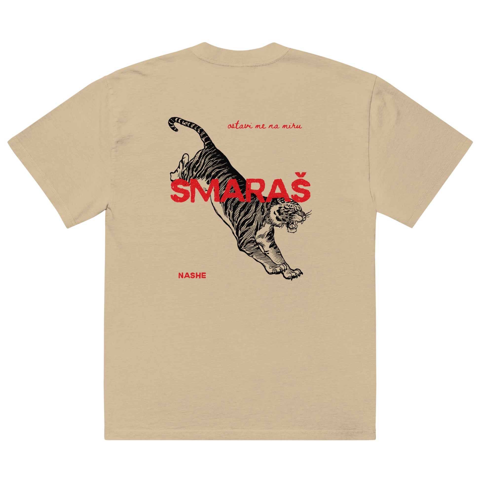 Oversized faded t-shirt - Smaraš in khaki, back view, NASHE Balkan T-shirt