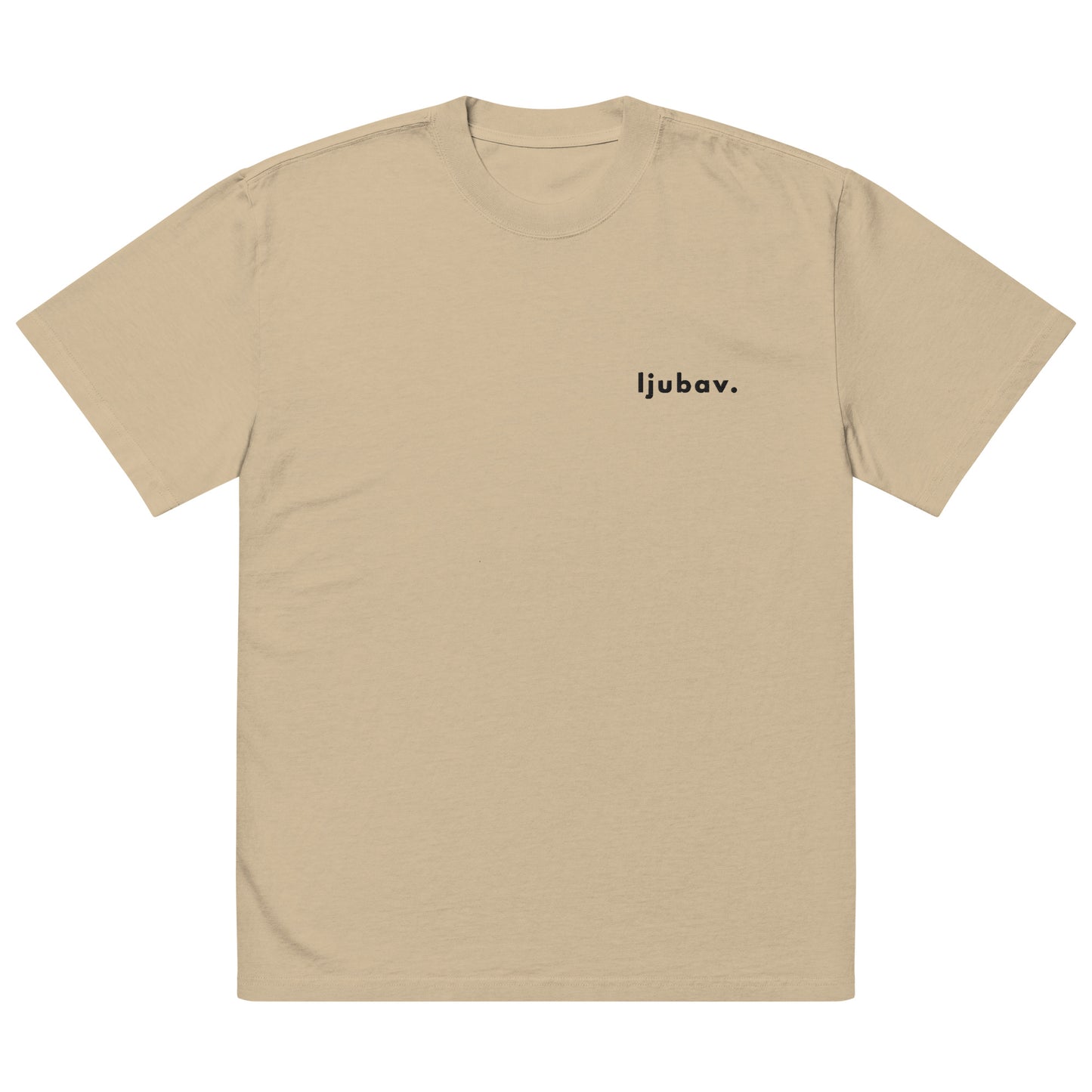 Oversized unisex faded t-shirt - ljubav. in khaki, front view, NASHE Balkan T-shirt