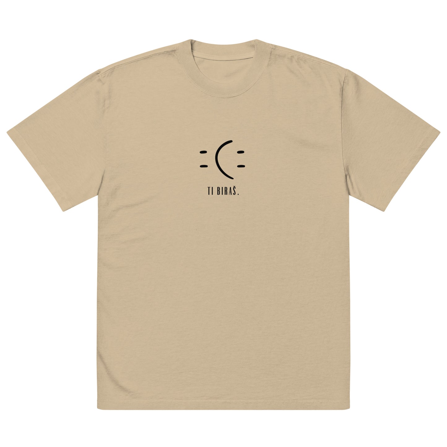 Oversized faded t-shirt - Ti biraš. in khaki, front view, NASHE Balkan T-shirt