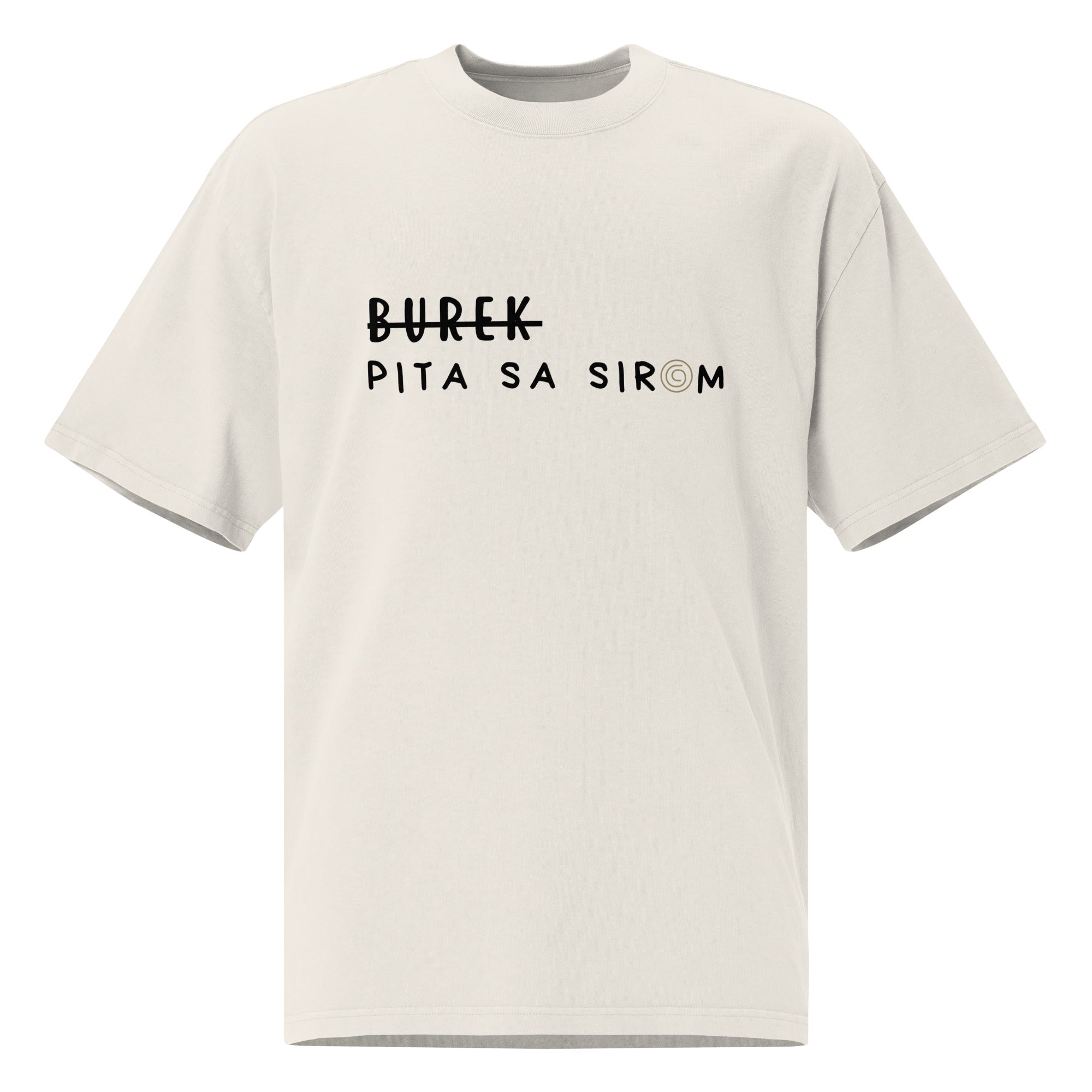 Unisex Oversized faded t-shirt - Burek - Pita sa sirom in faded bone, front view, NASHE Balkan T-shirt