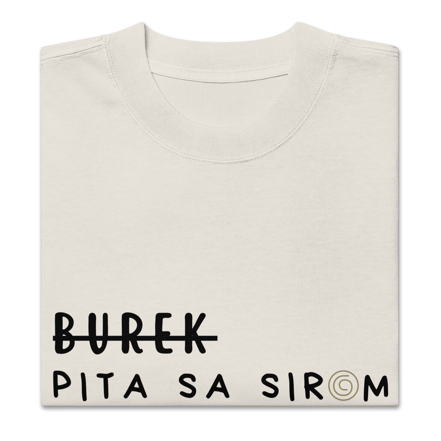 Unisex Oversized faded t-shirt - Burek - Pita sa sirom in faded bone, front view, NASHE Balkan T-shirt