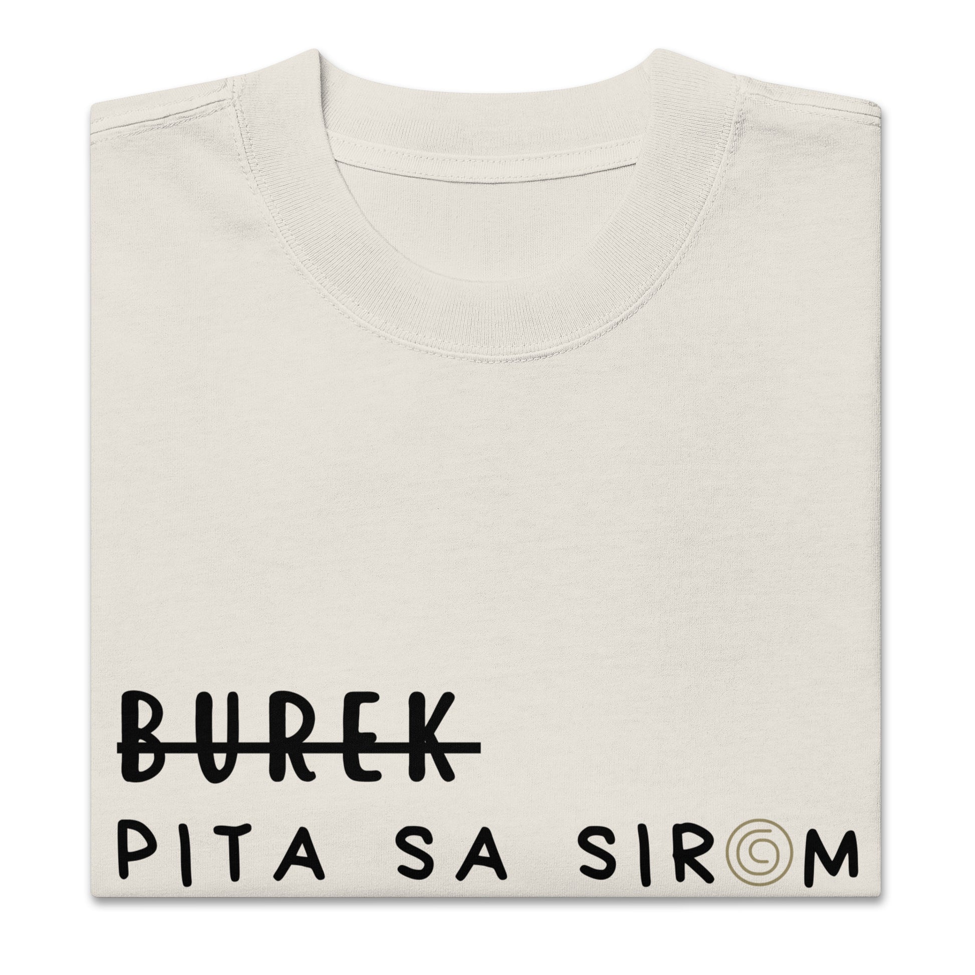Unisex Oversized faded t-shirt - Burek - Pita sa sirom in faded bone, front view, NASHE Balkan T-shirt