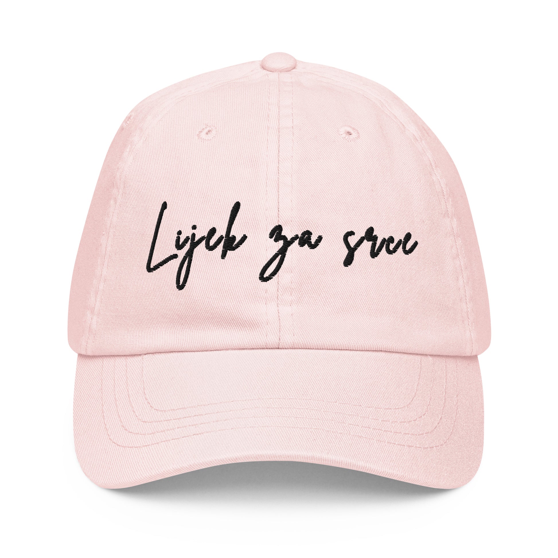 Pastel baseball hat - Lijek za srce in pastel pink, front view, NASHE Balkan cap