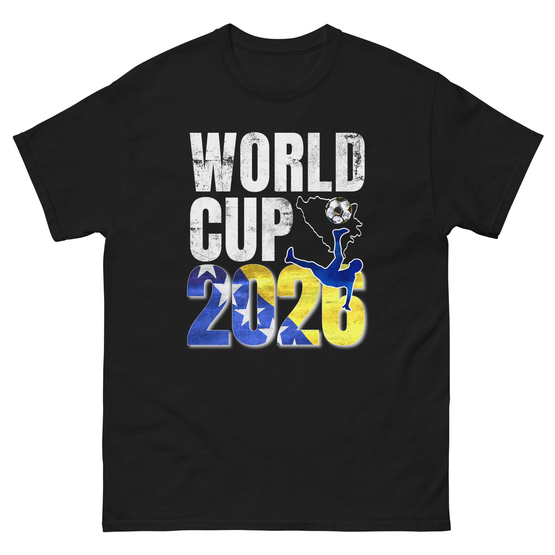 Unisex T-Shirt - NAŠI X WM EDITION '26 — BOSNIA in black, front view, NASHE Balkan T-shirt