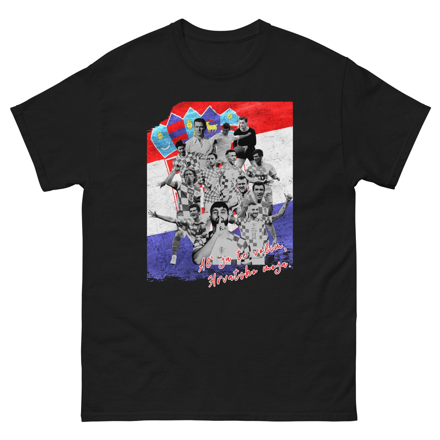 UNISEX T-SHIRT — NAŠI X WM EDITION '26 — CROATIA LEGENDS in black, front view, NASHE Balkan T-shirt