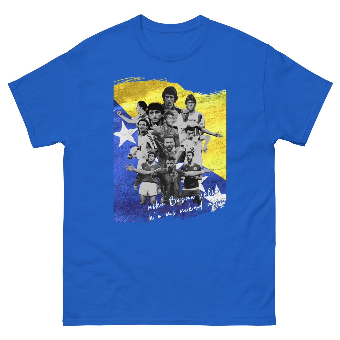 UNISEX T-SHIRT — NAŠI X WM EDITION '26 — BOSNIA LEGENDS in front view, NASHE Balkan T-shirt