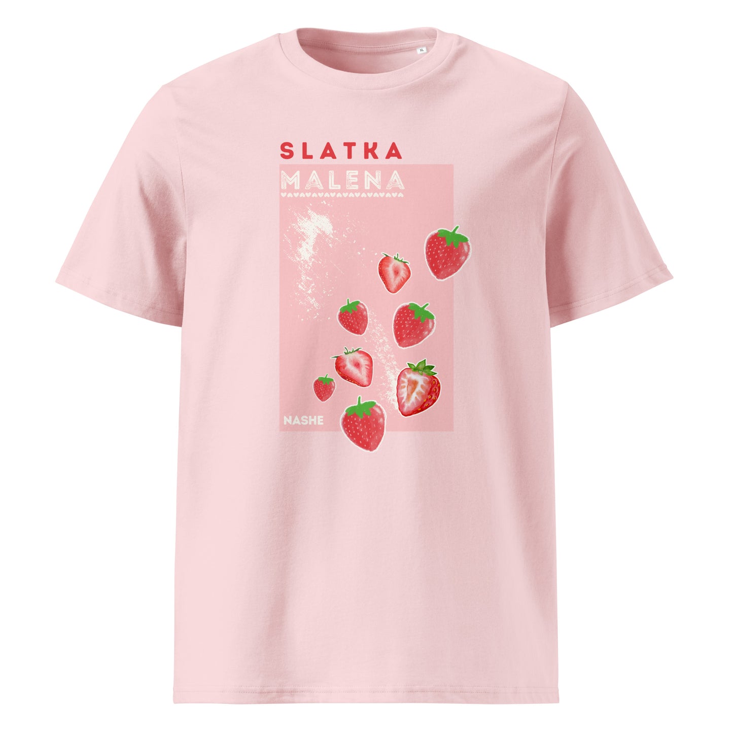 Organic Cotton T-Shirt women - Slatka mala in pink, front view, NASHE Balkan T-shirt