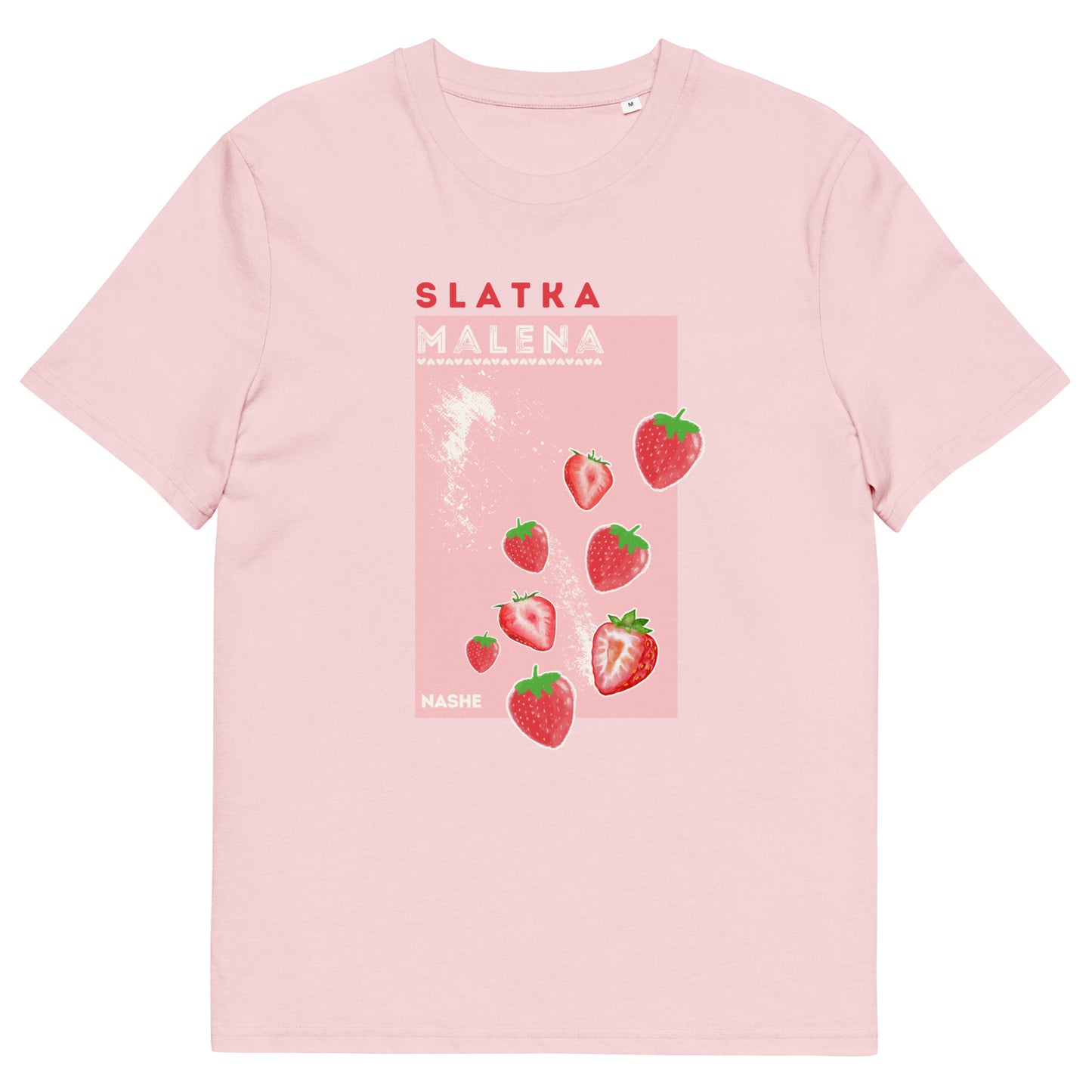 Organic Cotton T-Shirt women - Slatka mala in pink, front view, NASHE Balkan T-shirt