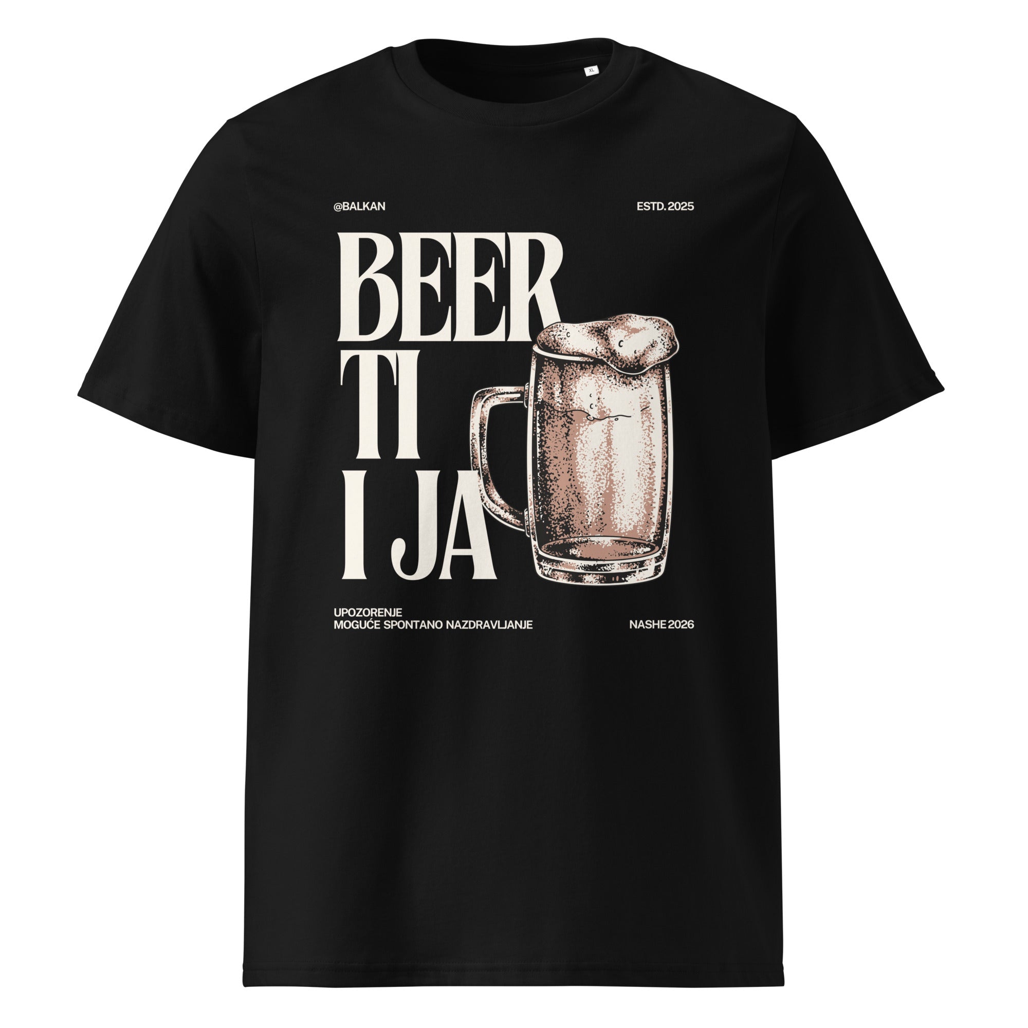 T-Shirt Men - Beer ti i ja in black, front view, NASHE Balkan T-shirt