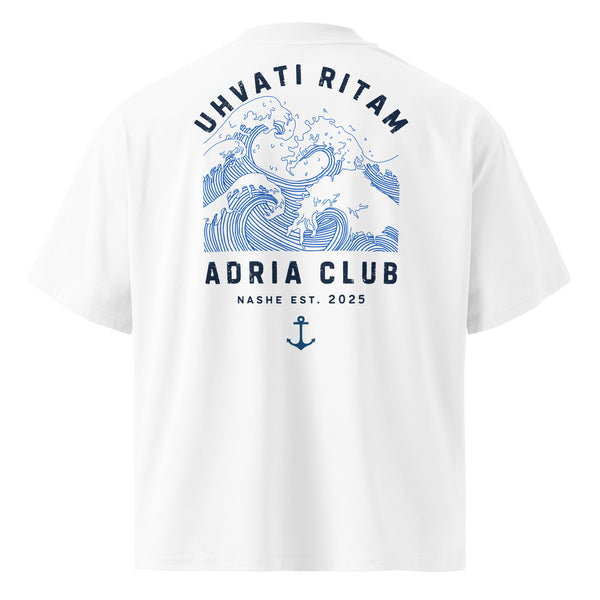 Organic oversized high neck t-shirt men - Uhvati ritam in white, back view, NASHE Balkan T-shirt