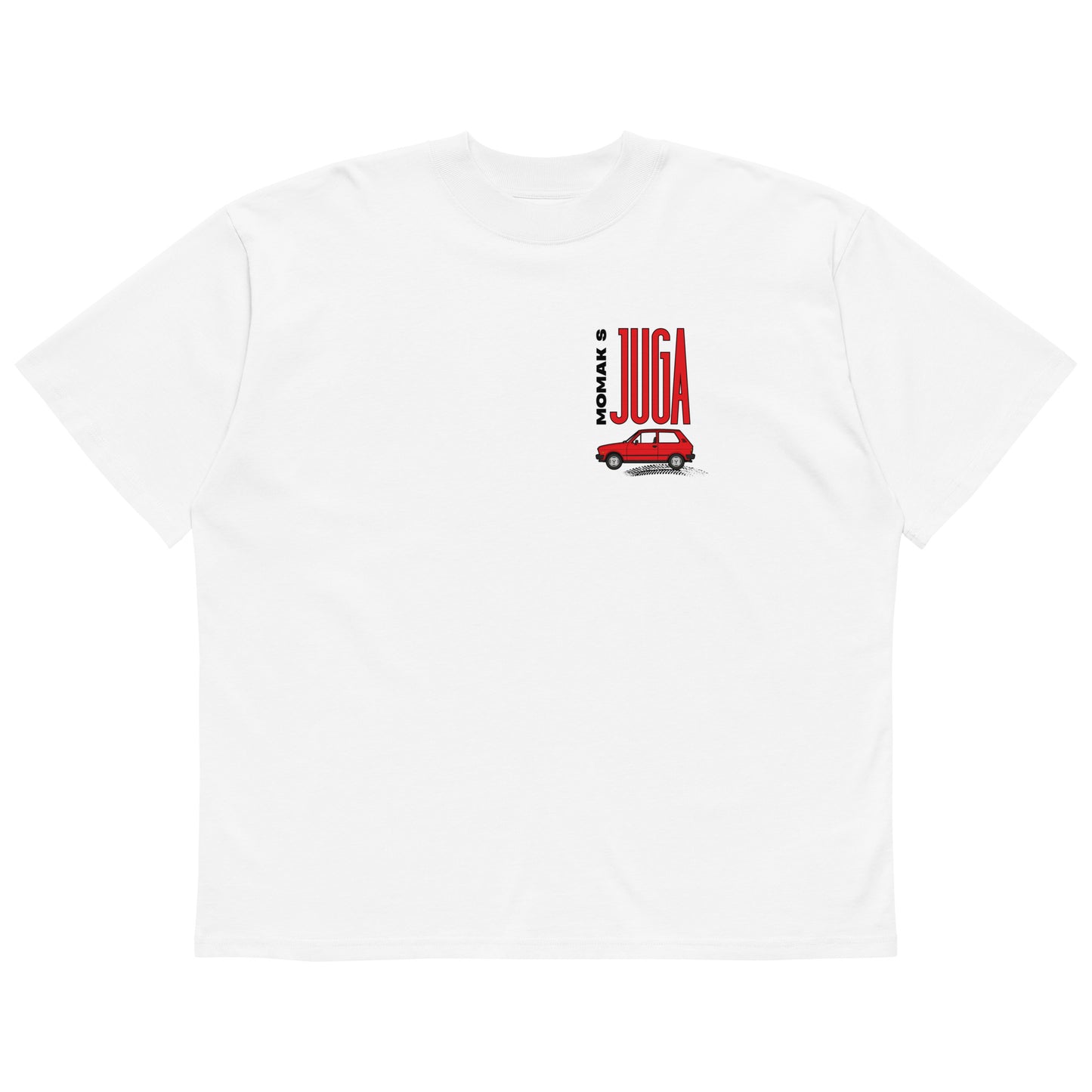 Organic oversized high neck t-shirt men - Momak s juga in white, front view, NASHE Balkan T-shirt