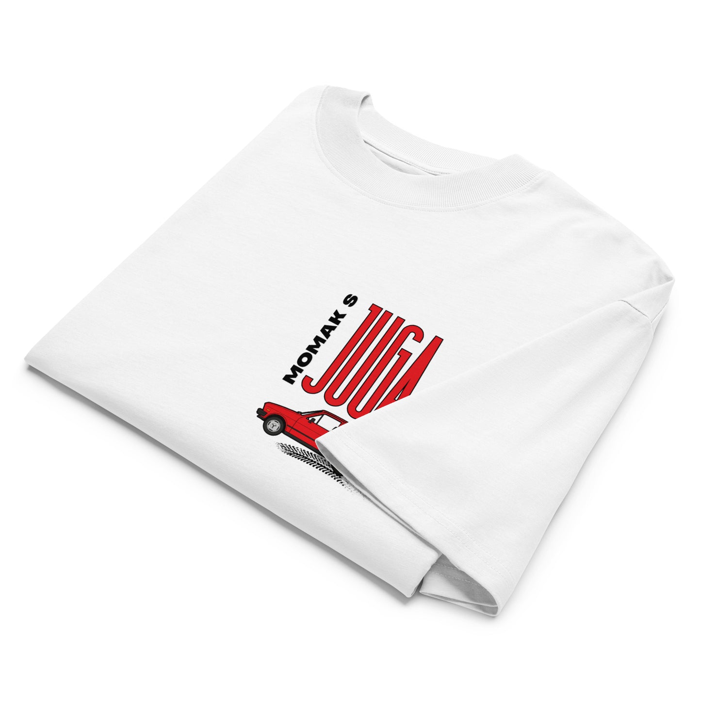 Organic oversized high neck t-shirt men - Momak s juga in white, front view, NASHE Balkan T-shirt