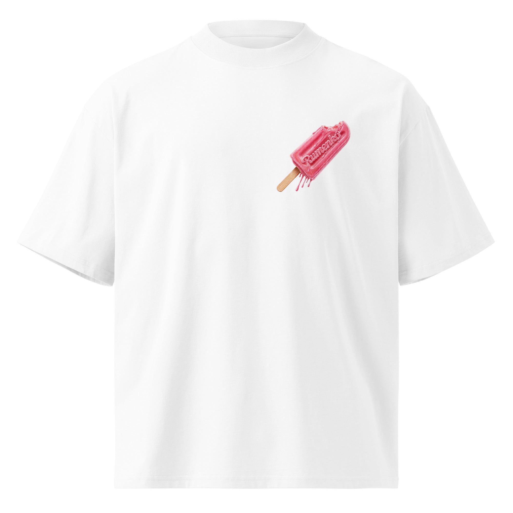 Organic oversized high neck t-shirt - Rumenko in white, front view, NASHE Balkan T-shirt