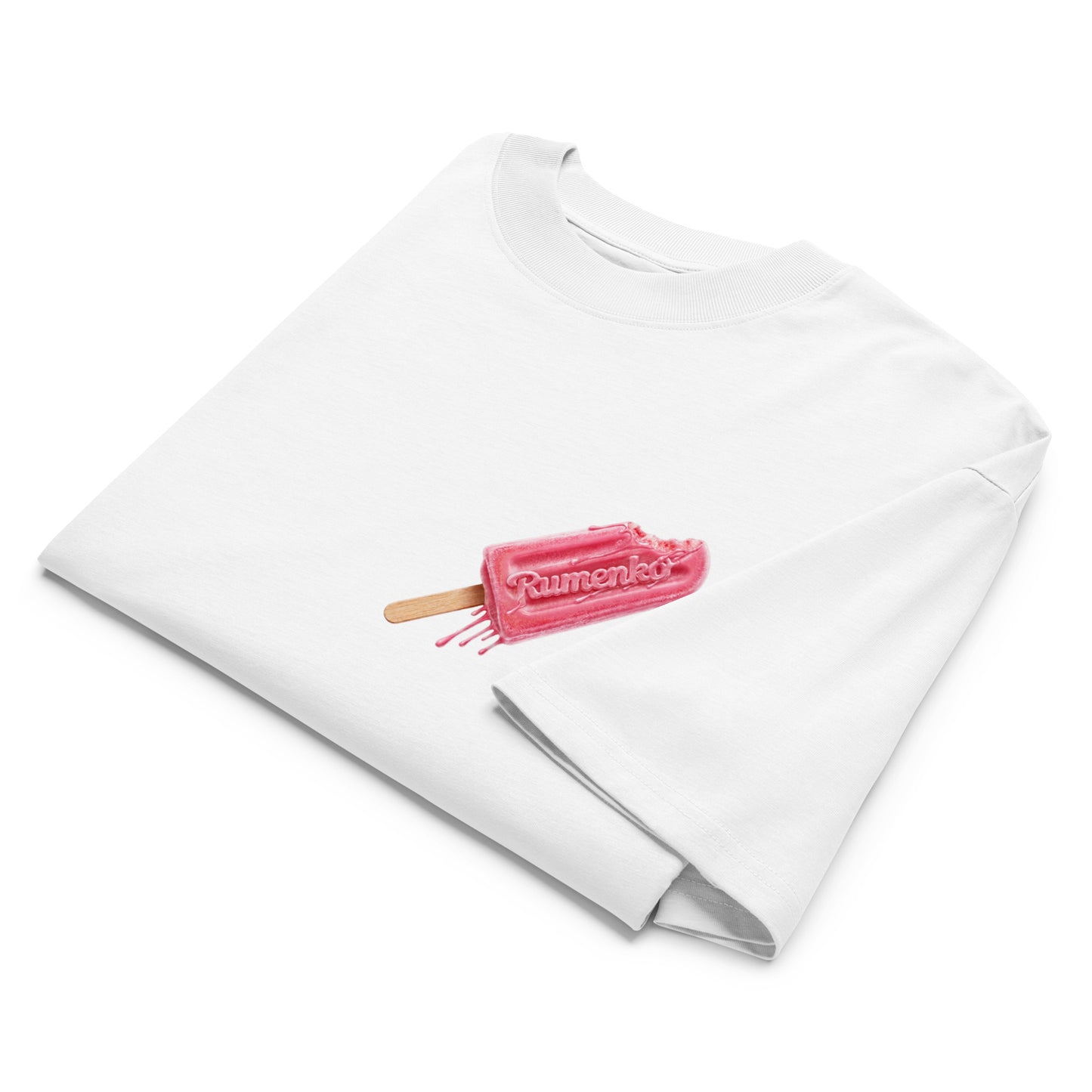 Organic oversized high neck t-shirt - Rumenko in white, front view, NASHE Balkan T-shirt