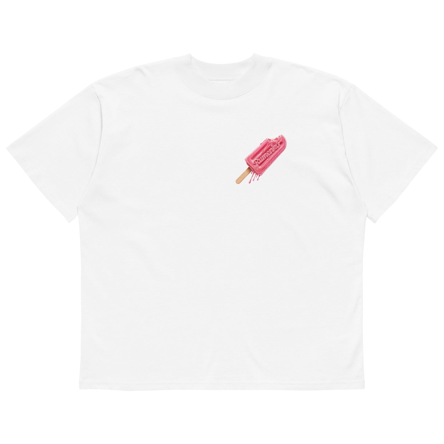 Organic oversized high neck t-shirt - Rumenko in white, front view, NASHE Balkan T-shirt
