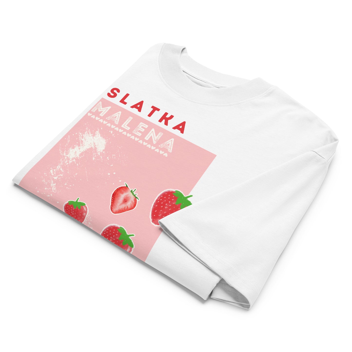 Organic oversized high neck t-shirt women - Slatka malena in white, front view, NASHE Balkan T-shirt