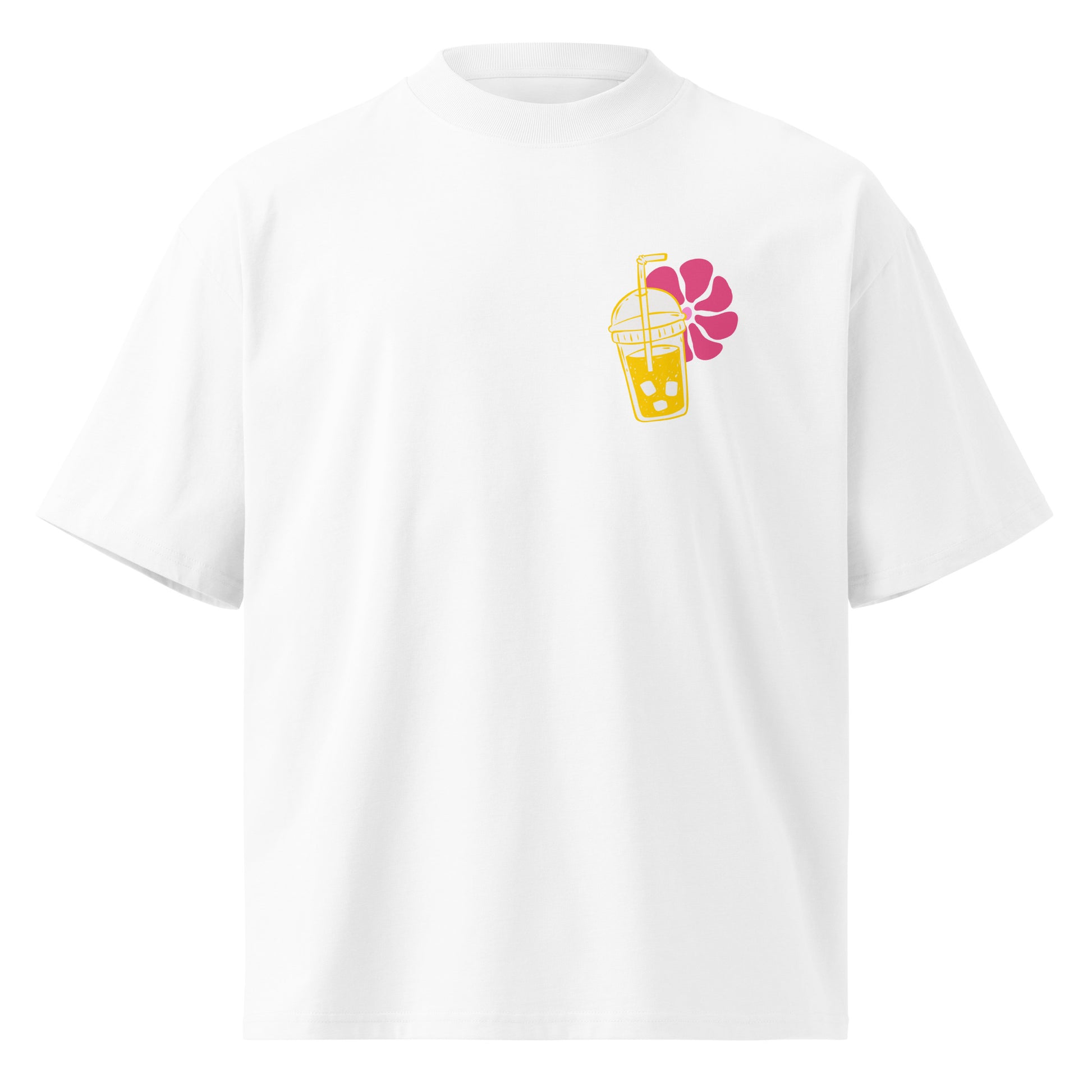 Organic oversized high neck t-shirt women - Hladan frappé i mora mi daj in white, front view, NASHE Balkan T-shirt