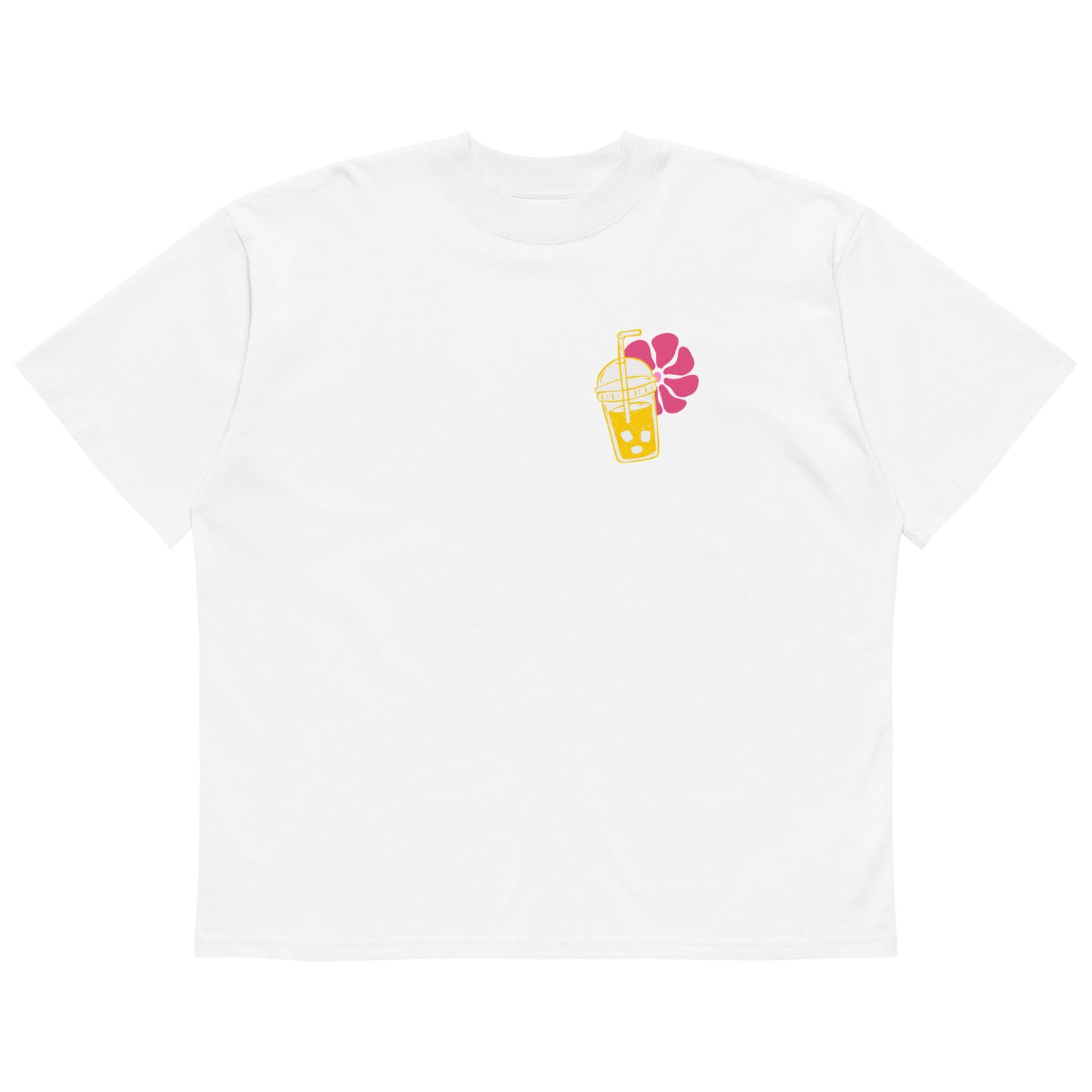 Organic oversized high neck t-shirt women - Hladan frappé i mora mi daj in white, front view, NASHE Balkan T-shirt