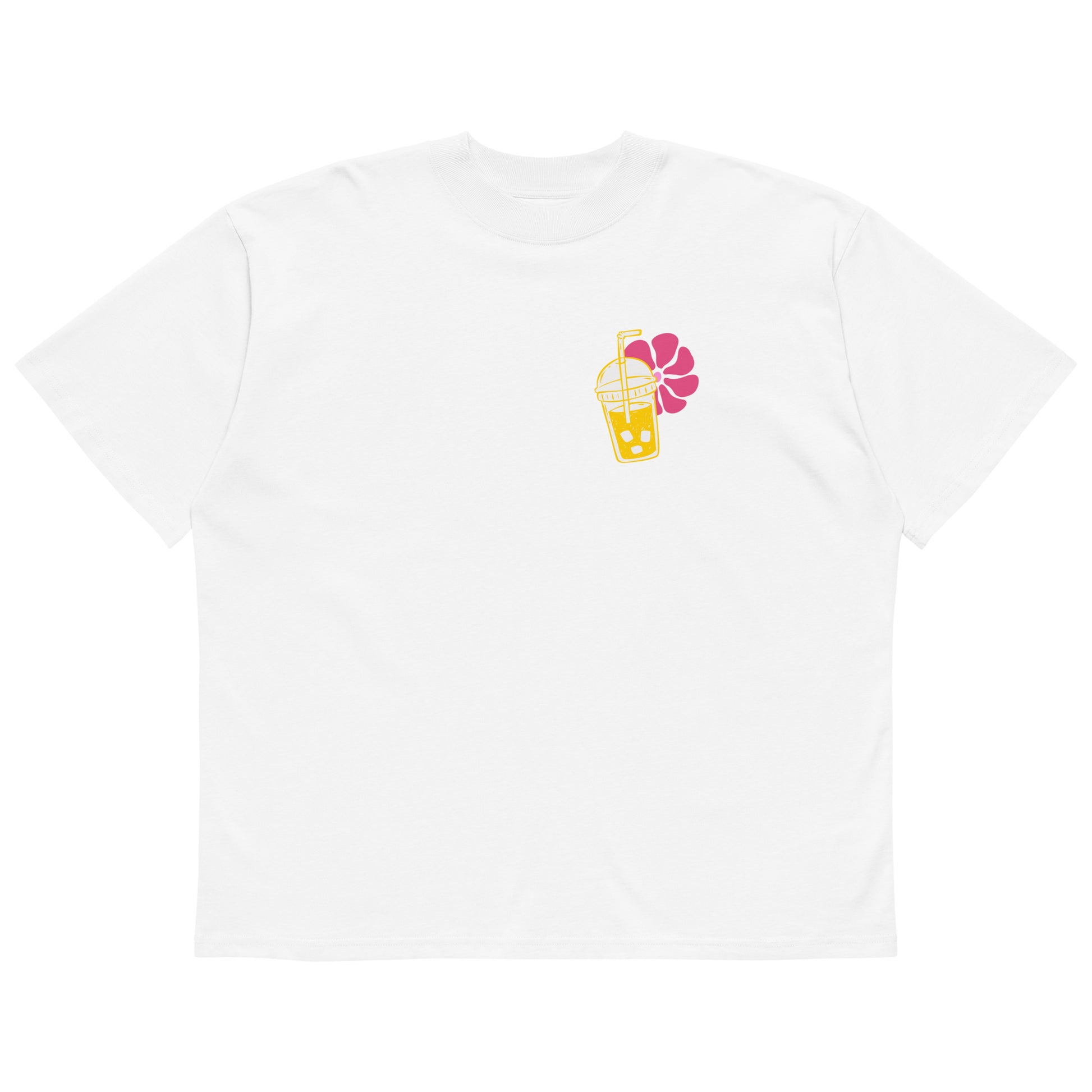 Organic oversized high neck t-shirt women - Hladan frappé i mora mi daj in white, front view, NASHE Balkan T-shirt