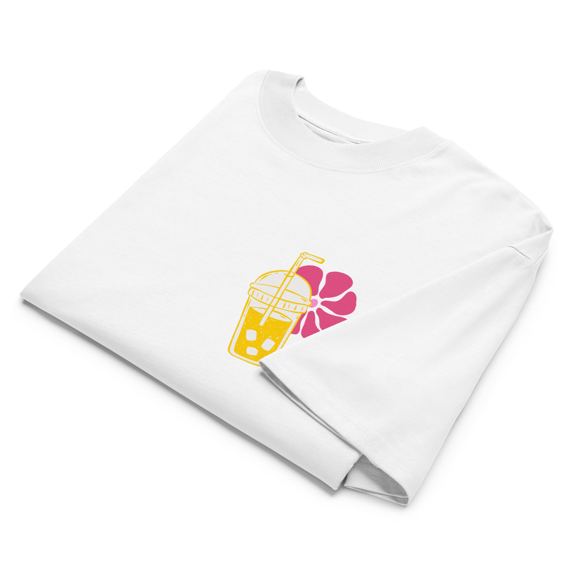 Organic oversized high neck t-shirt women - Hladan frappé i mora mi daj in white, front view, NASHE Balkan T-shirt