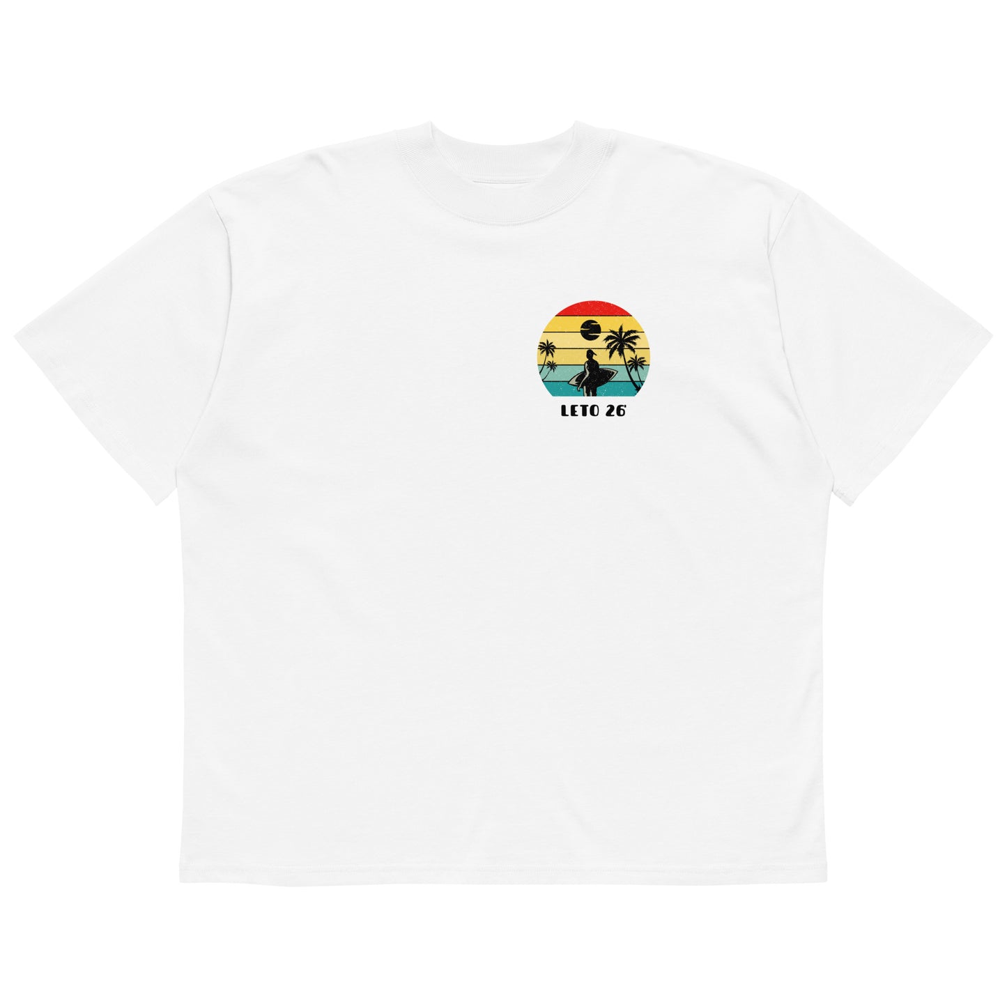 Organic oversized high neck t-shirt - Leto 26’ in white, front view, NASHE Balkan T-shirt