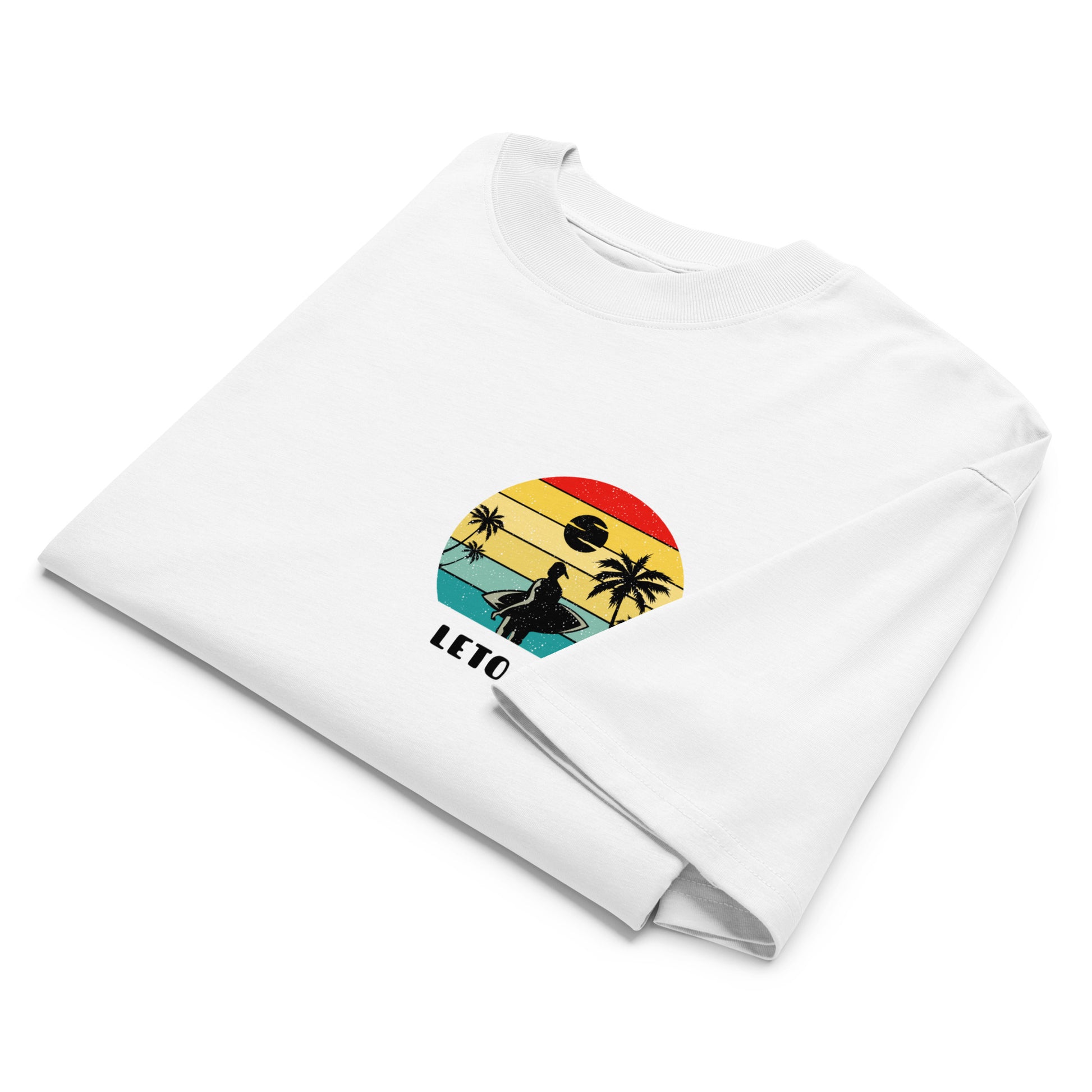 Organic oversized high neck t-shirt - Leto 26’ in white, front view, NASHE Balkan T-shirt