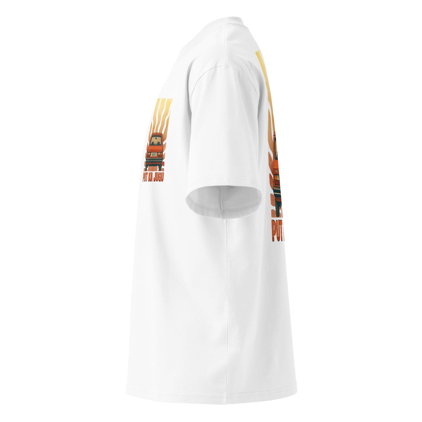 Organic oversized high neck t-shirt men - put ka jugu in white, NASHE Balkan T-shirt