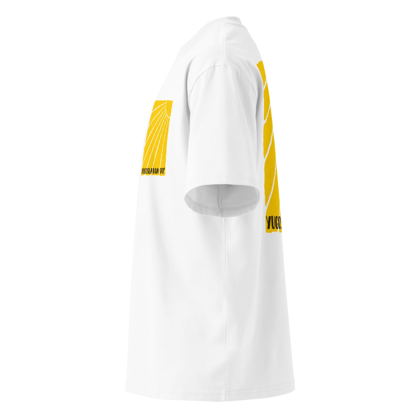 Organic oversized high neck t-shirt men - Yugoslavia 91' in white, NASHE Balkan T-shirt