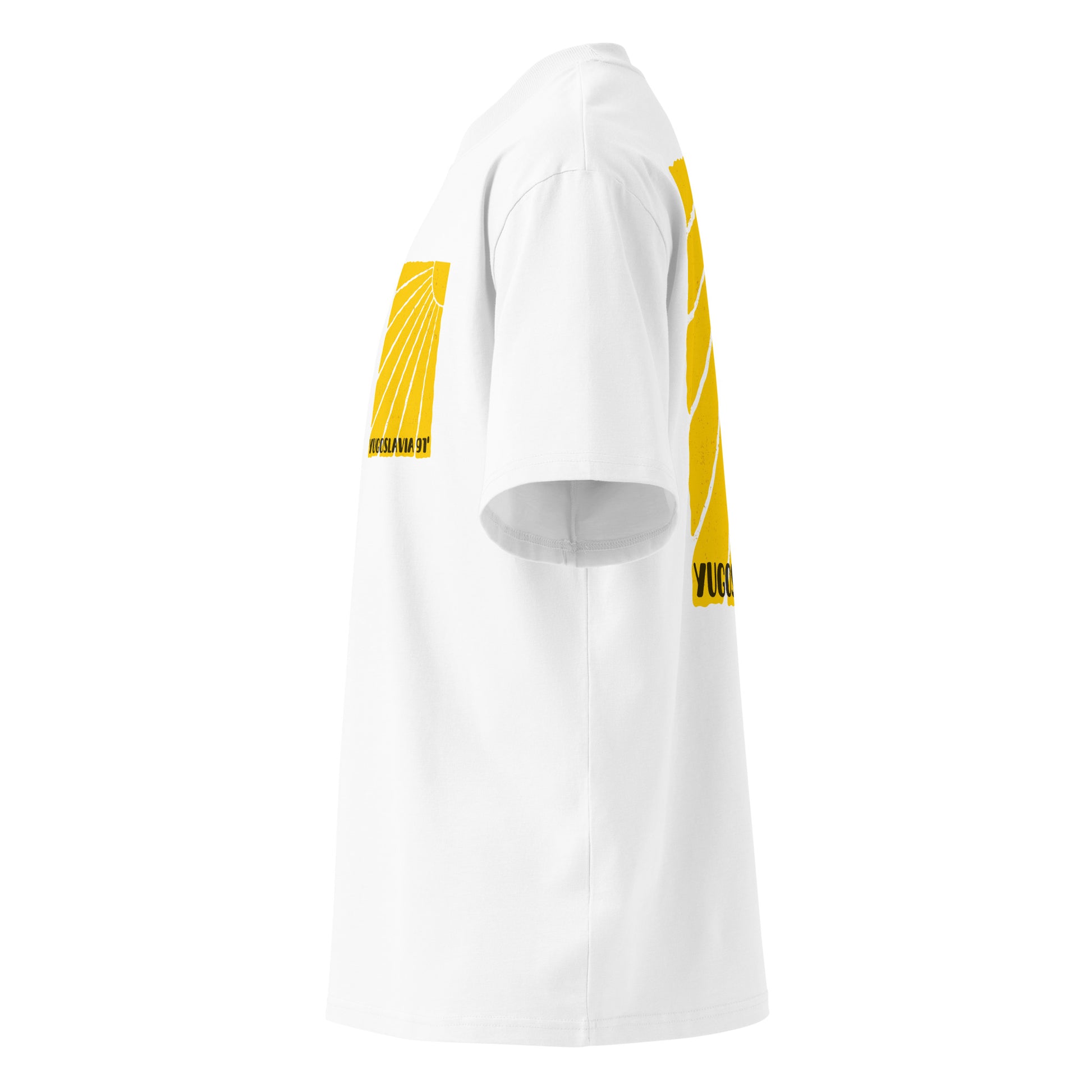 Organic oversized high neck t-shirt men - Yugoslavia 91' in white, NASHE Balkan T-shirt
