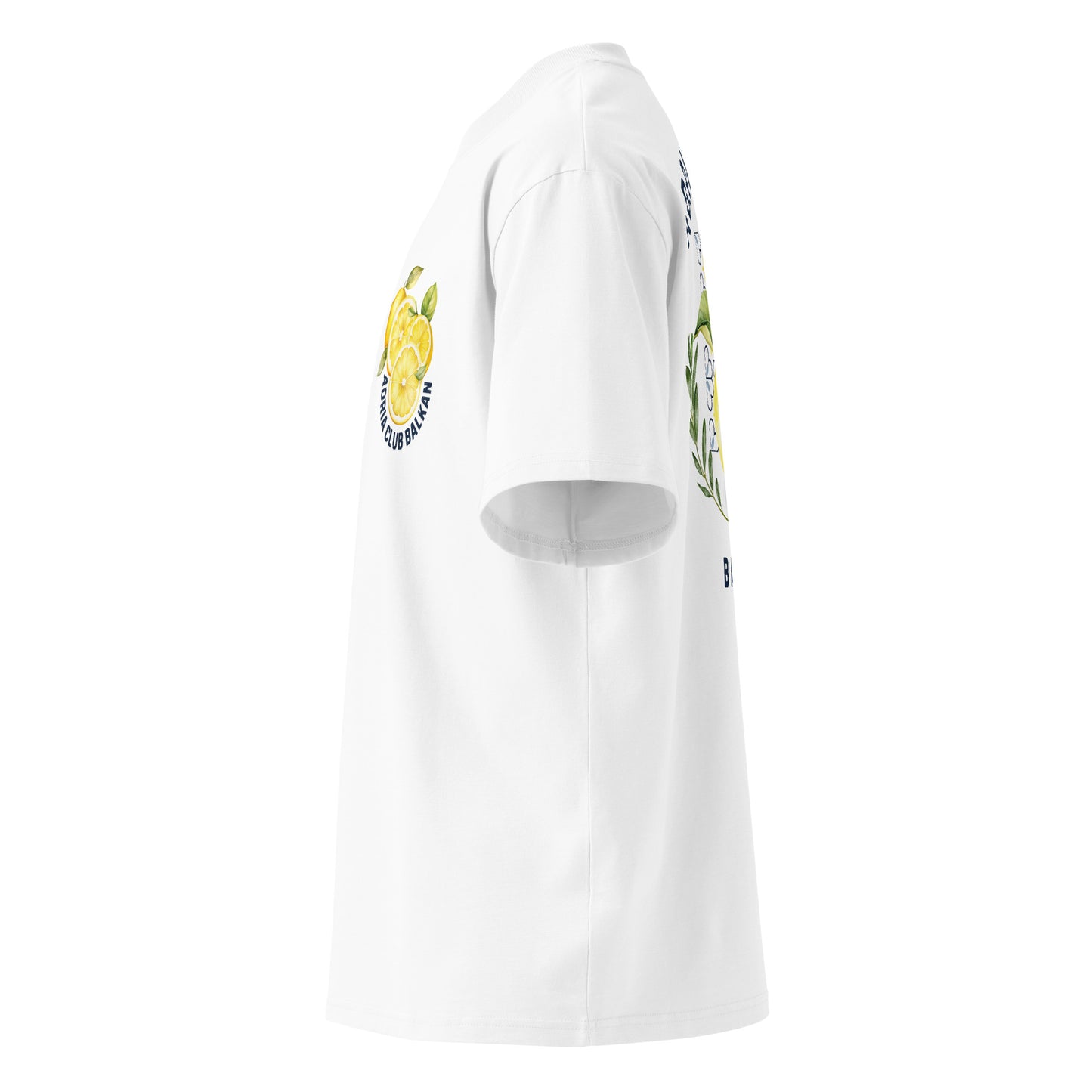 Organic oversized high neck t-shirt men - Adria club Balkan in white, NASHE Balkan T-shirt