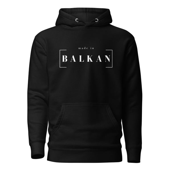 Hoodie men - made in Balkan in black, front view, NASHE Balkan hoodie