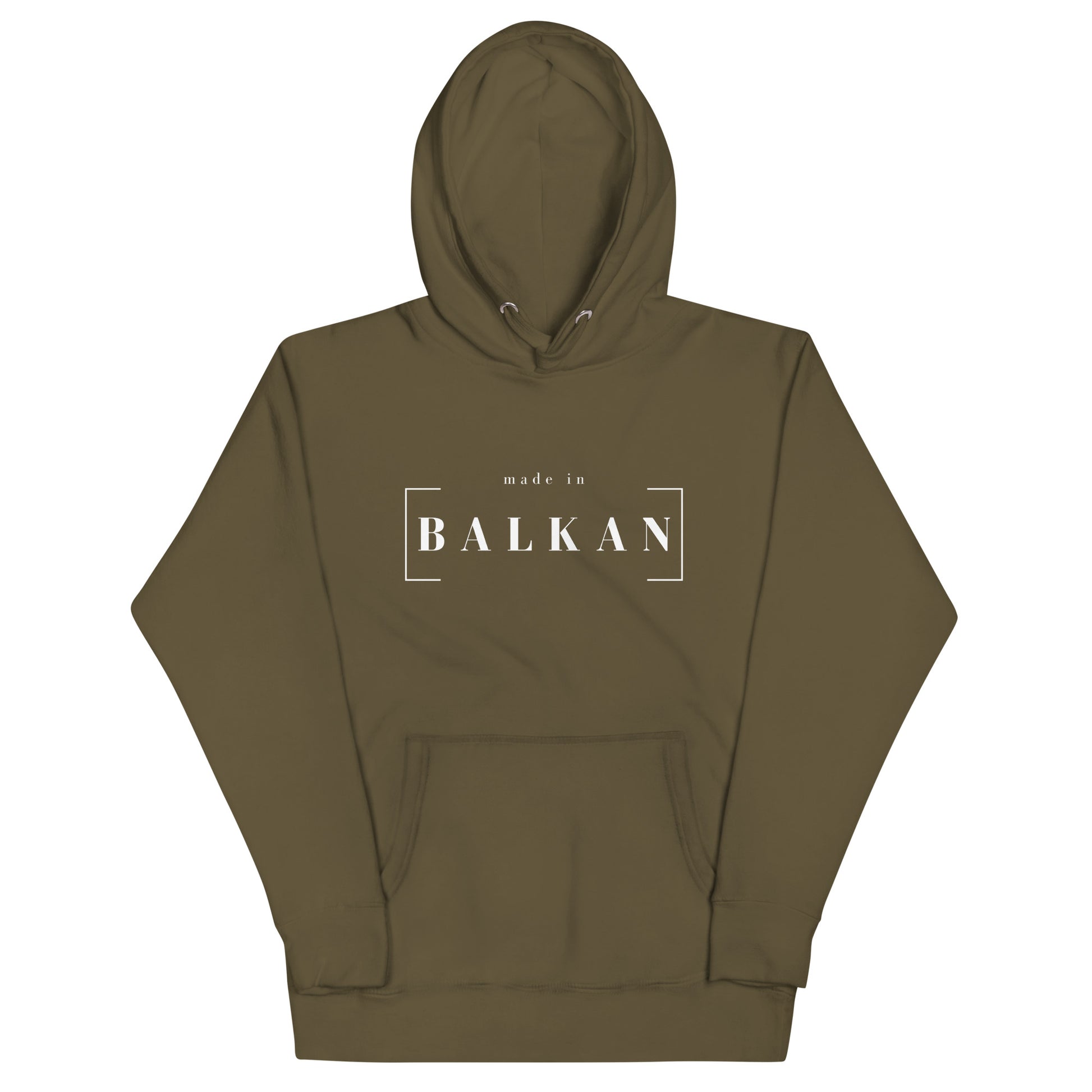 Hoodie men - made in Balkan in green, front view, NASHE Balkan hoodie