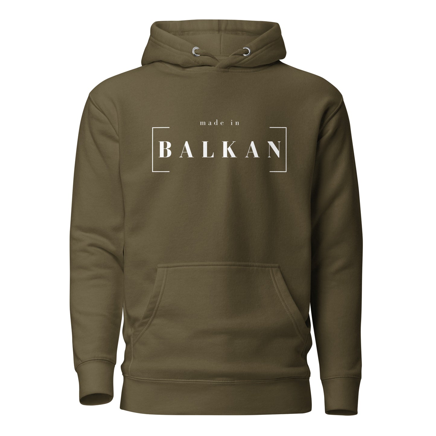 Hoodie men - made in Balkan in green, front view, NASHE Balkan hoodie