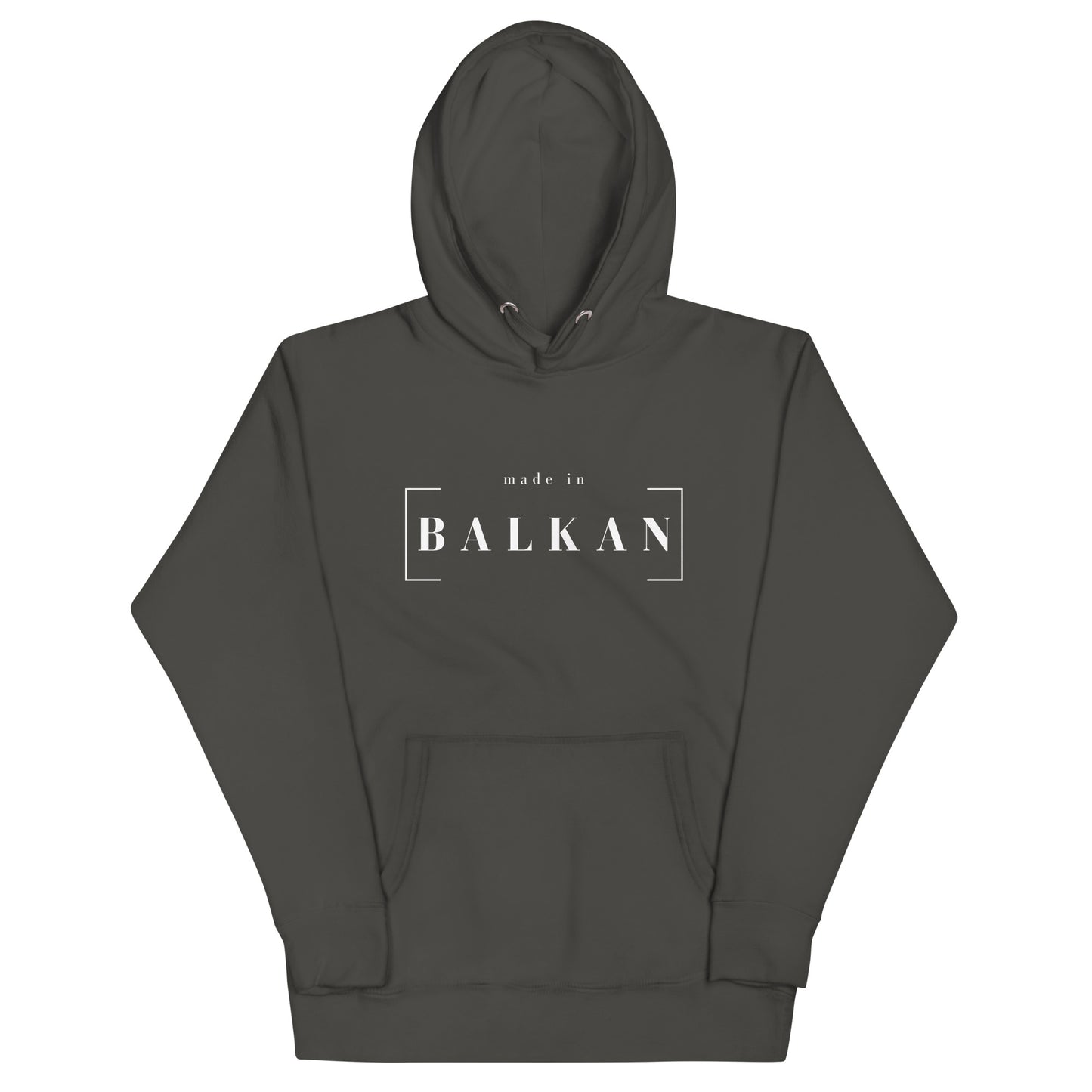 Hoodie men - made in Balkan in black, front view, NASHE Balkan hoodie