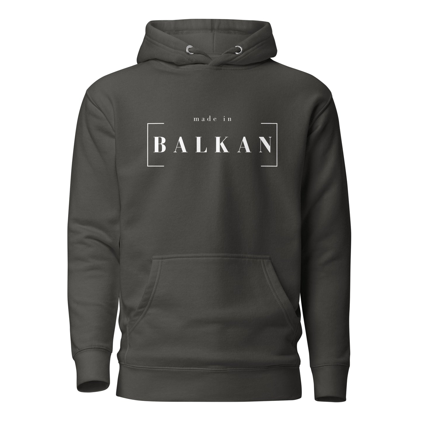 Hoodie men - made in Balkan in black, front view, NASHE Balkan hoodie