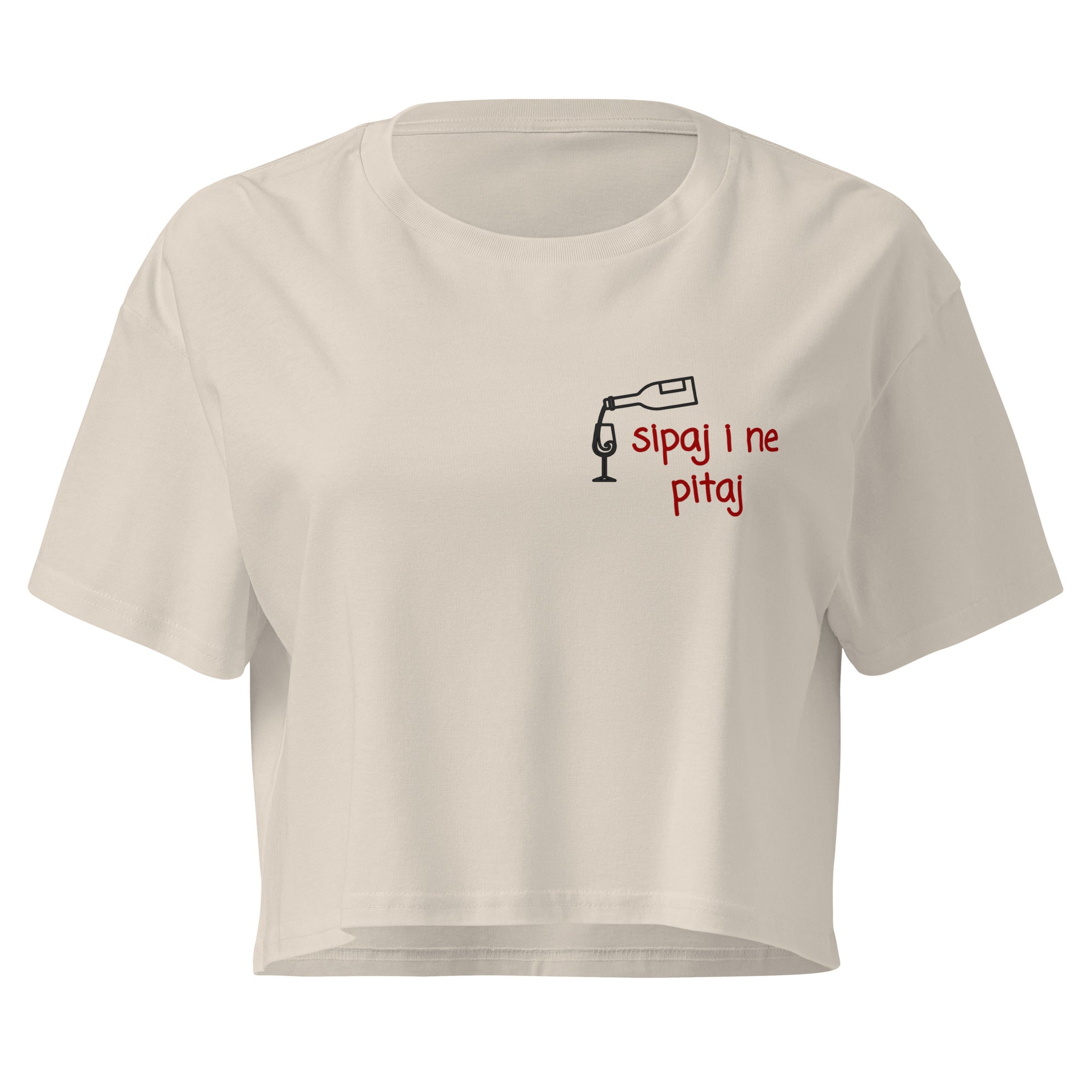 Women’s crop top - Sipaj i ne pitaj in bone, front view, NASHE Balkan crop top