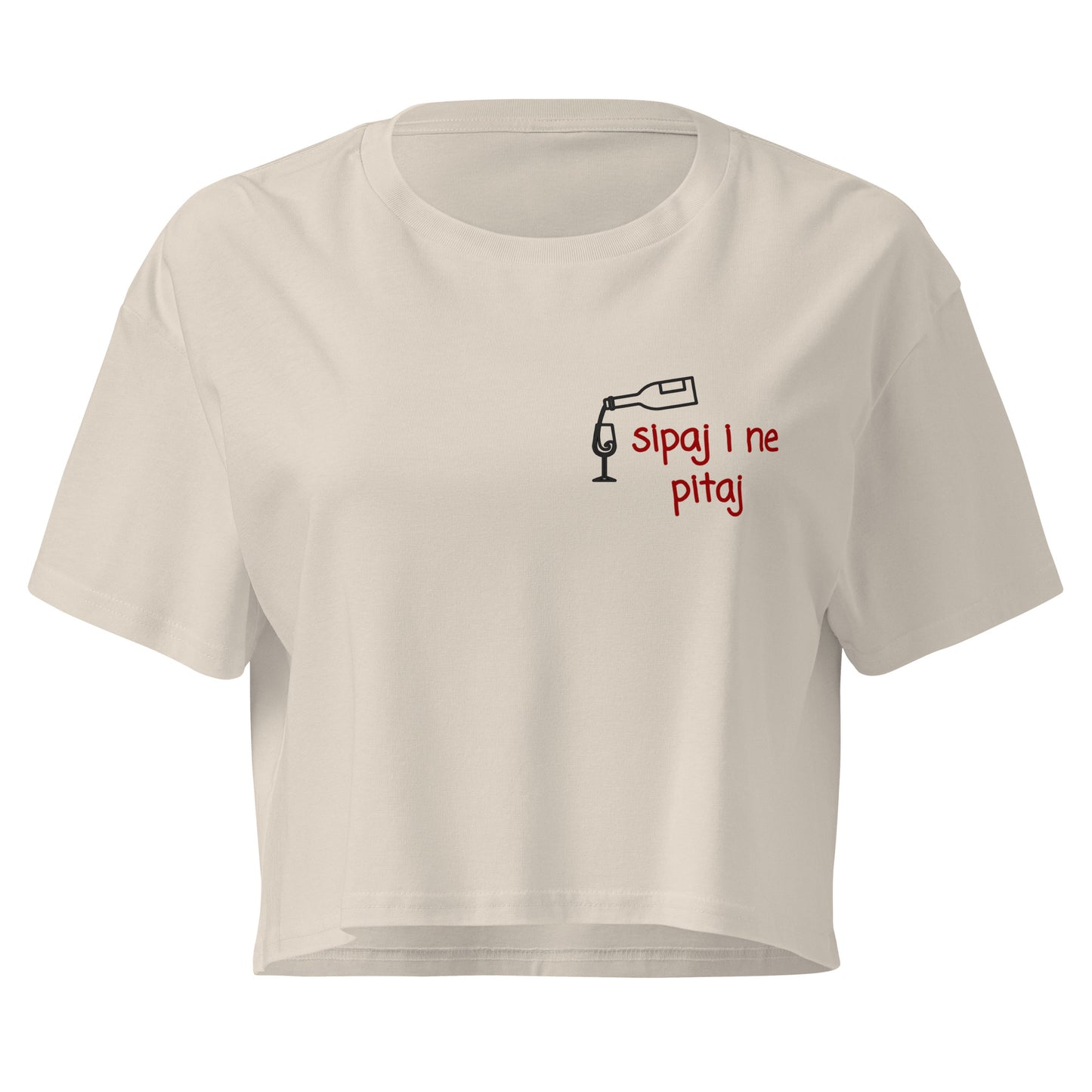 Women’s crop top - Sipaj i ne pitaj in bone, front view, NASHE Balkan crop top