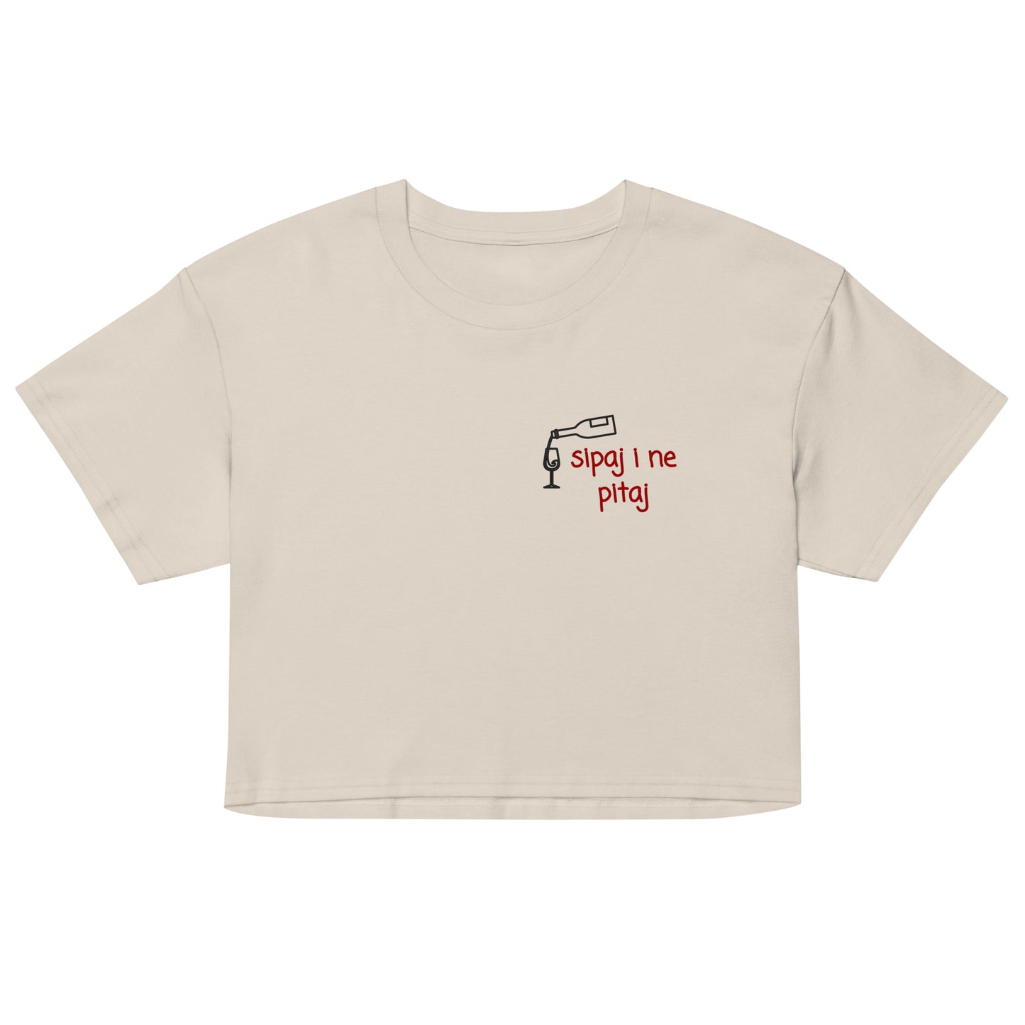 Women’s crop top - Sipaj i ne pitaj in bone, front view, NASHE Balkan crop top