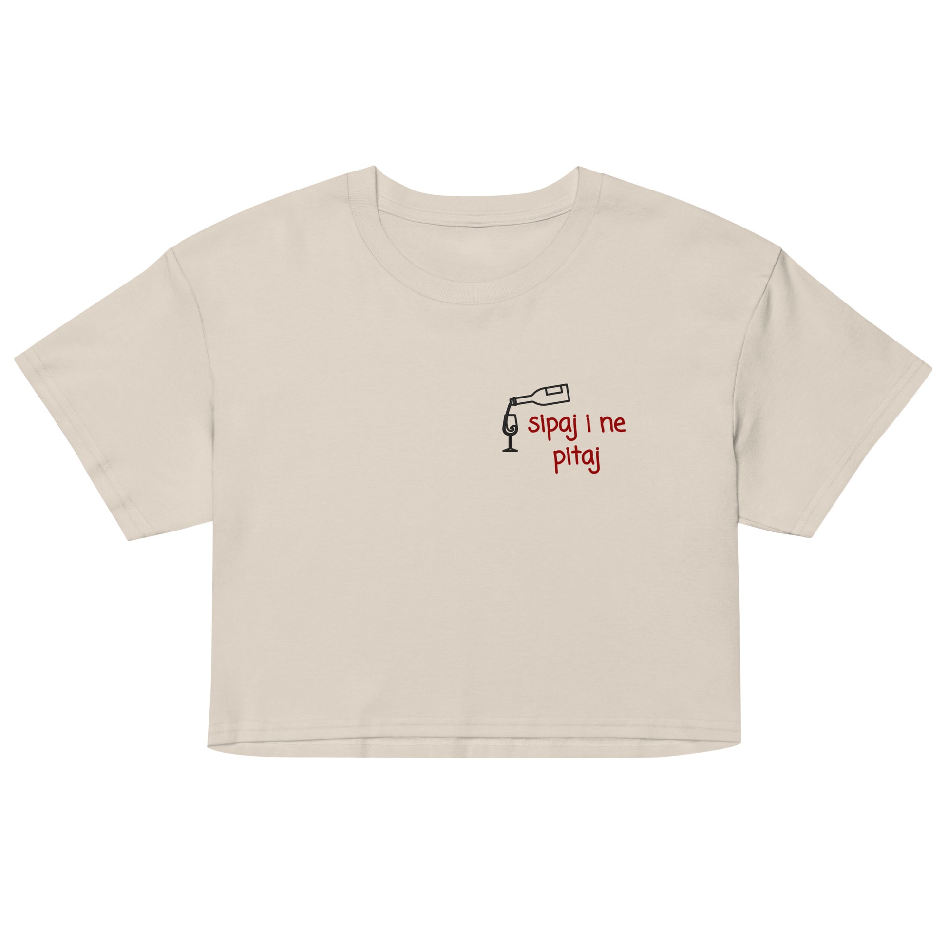 Women’s crop top - Sipaj i ne pitaj in bone, front view, NASHE Balkan crop top