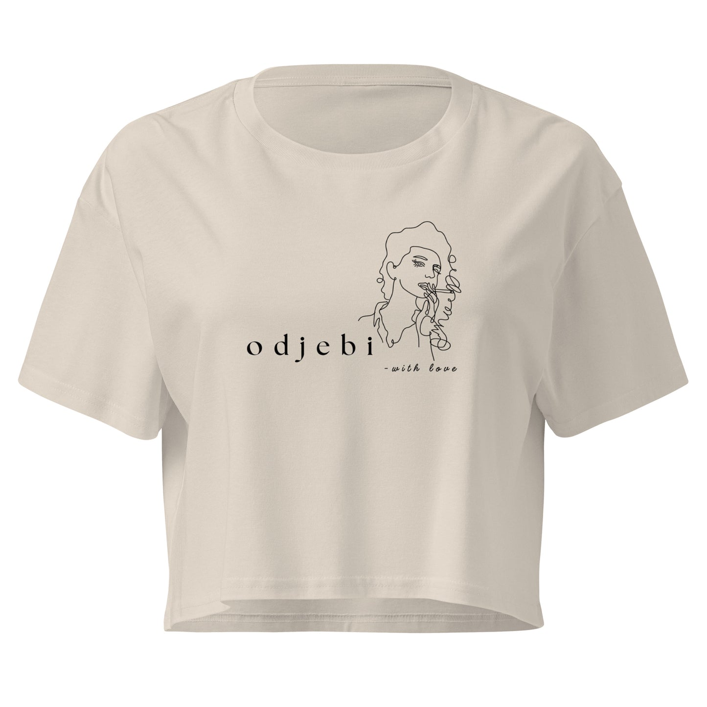 Women’s crop top - odjebi with love in bone, front view, NASHE Balkan crop top