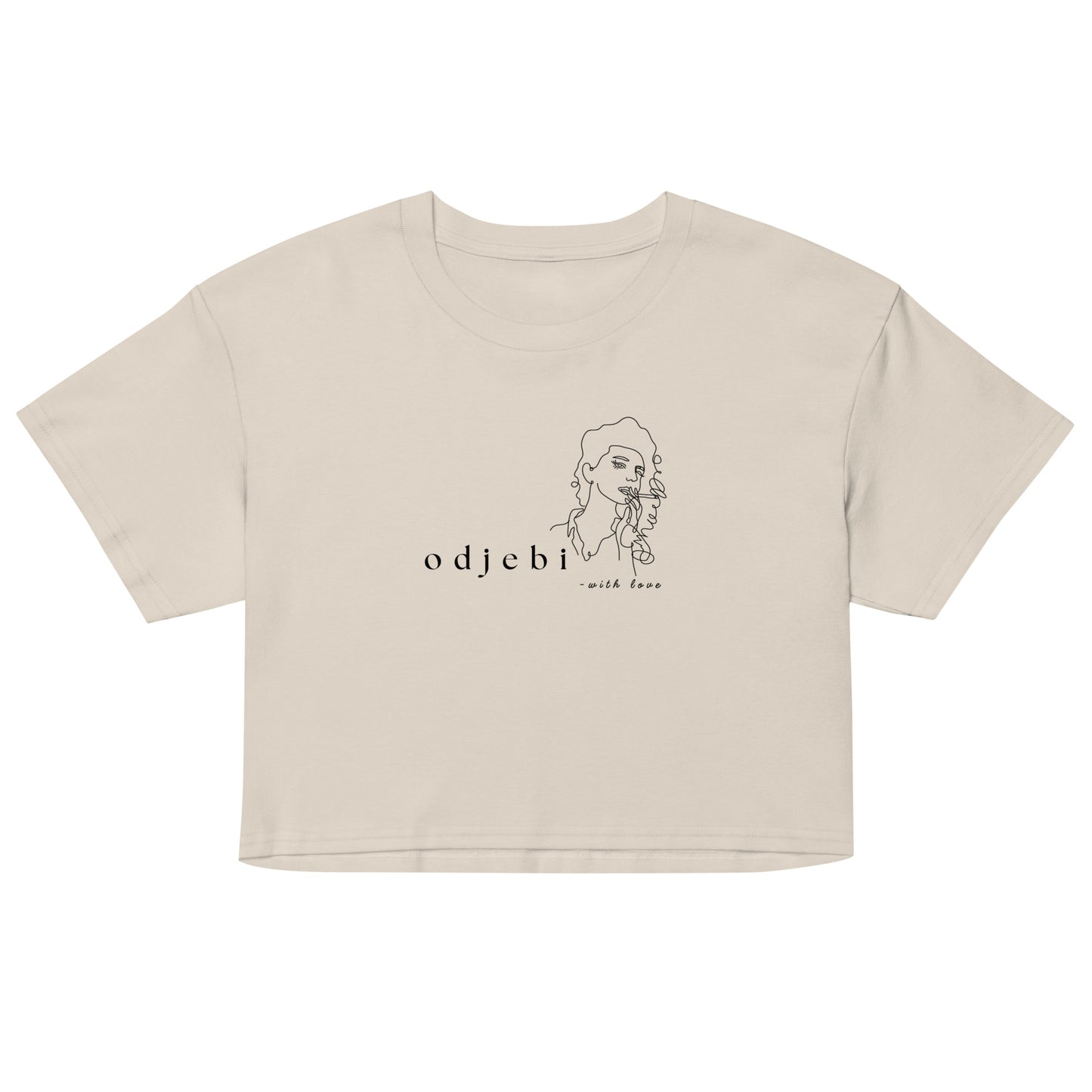 Women’s crop top - odjebi with love in bone, front view, NASHE Balkan crop top