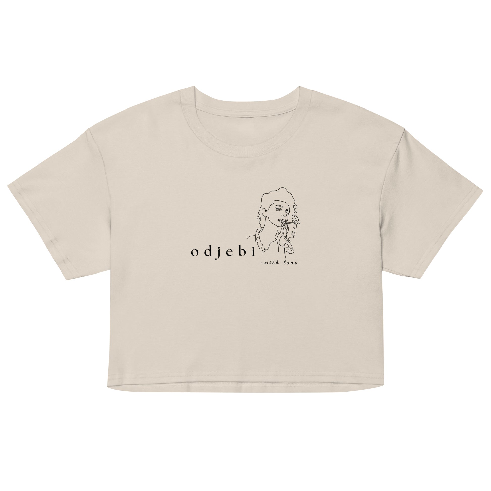 Women’s crop top - odjebi with love in bone, front view, NASHE Balkan crop top