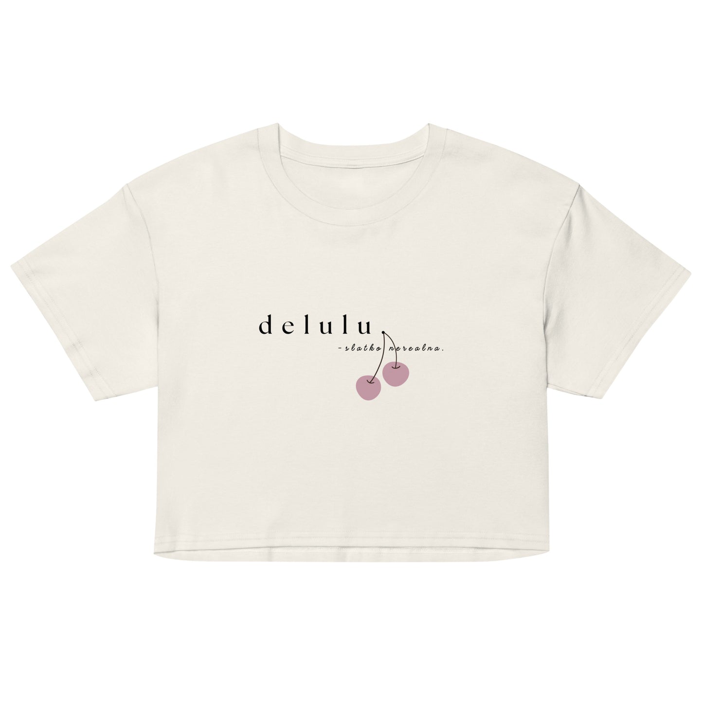 Women’s crop top - delulu in ecru, front view, NASHE Balkan crop top