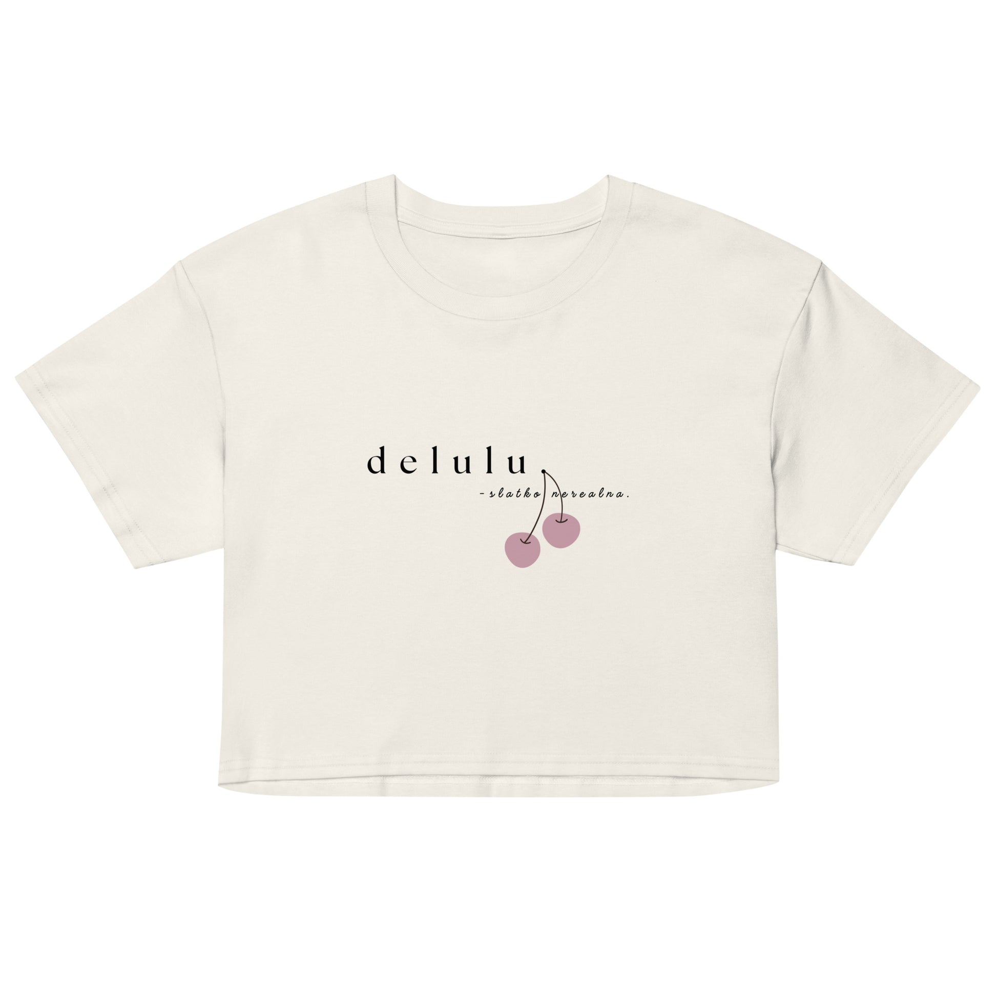 Women’s crop top - delulu in ecru, front view, NASHE Balkan crop top